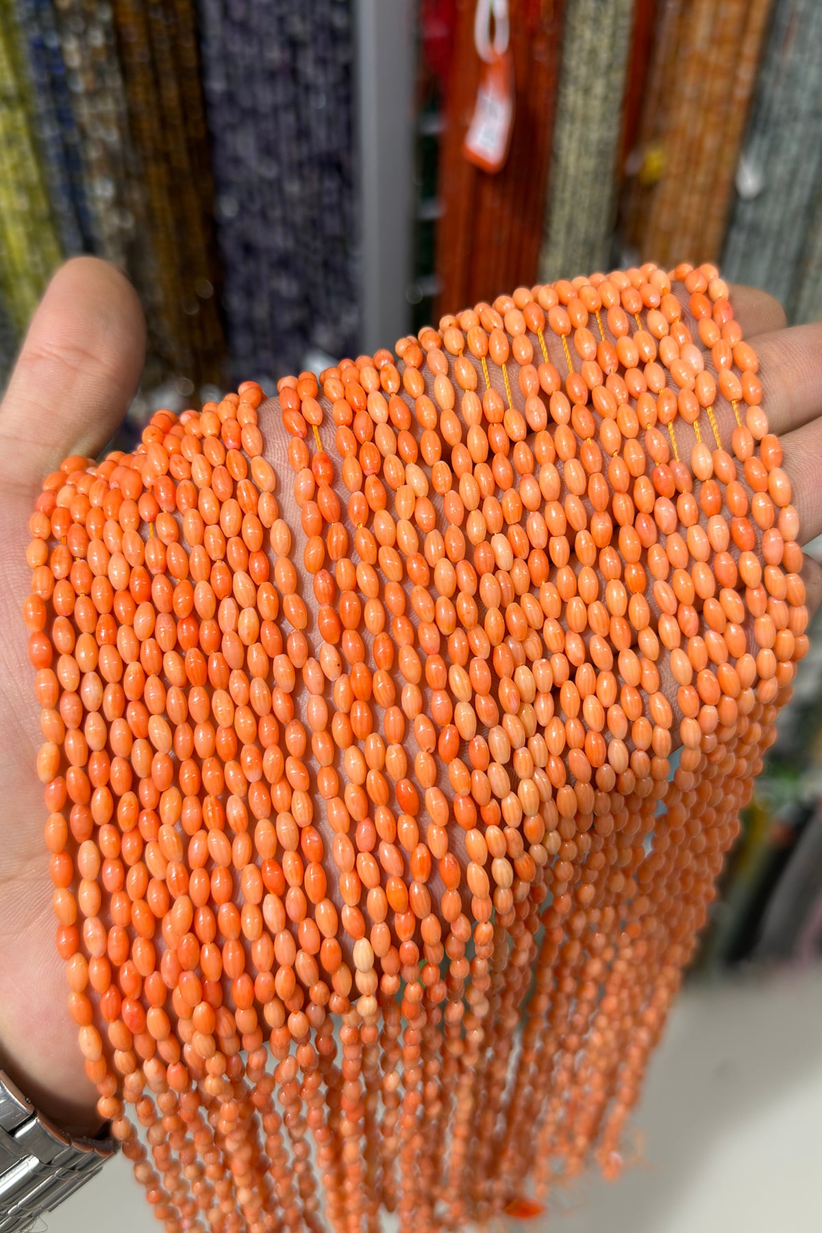 Mercan Doğal Taş Turuncu Arpa Kesim 3x6mm Dizi