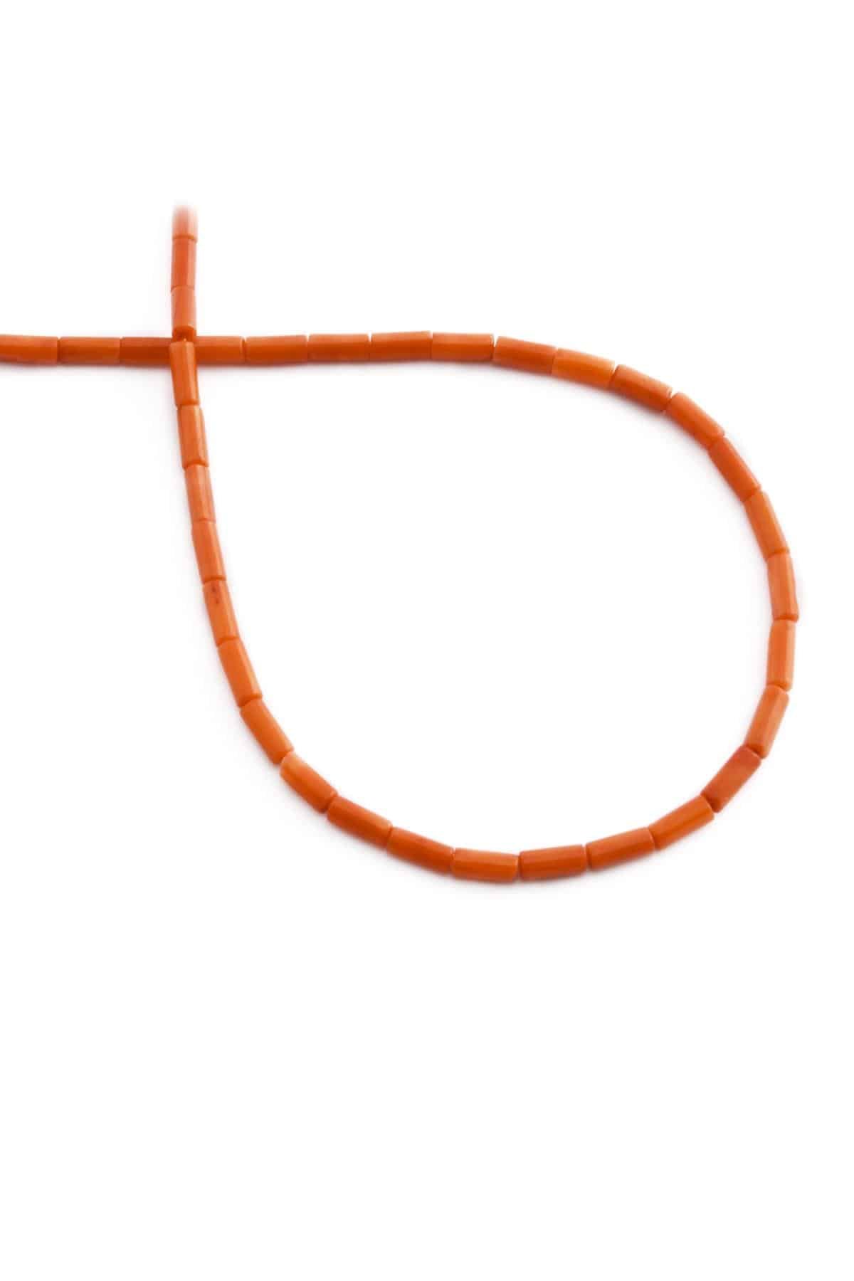 Coral Natural Stone Orange Cylinder Cut 3x6mm String Of Beads