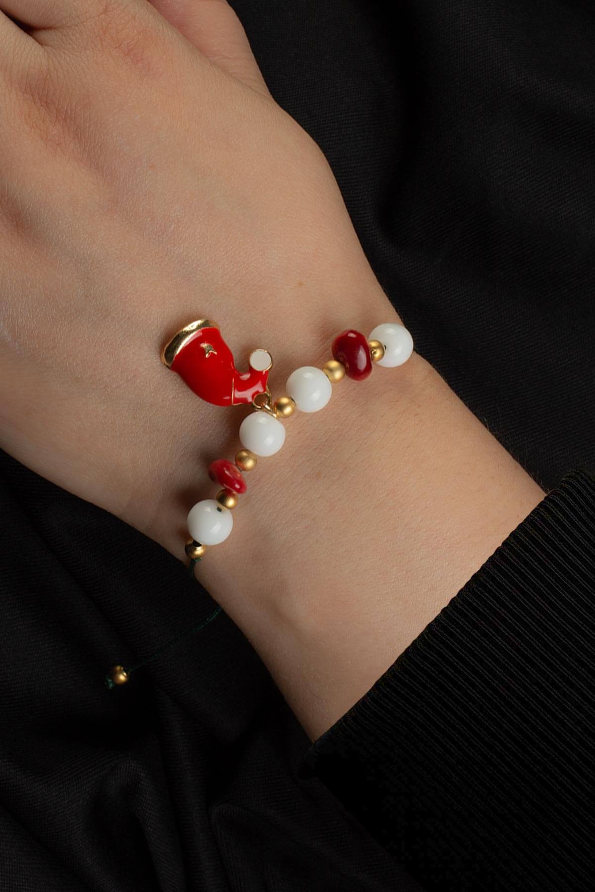 Mercan - Sıkma Doğal Taş Küre Kesim Makrome Bileklik