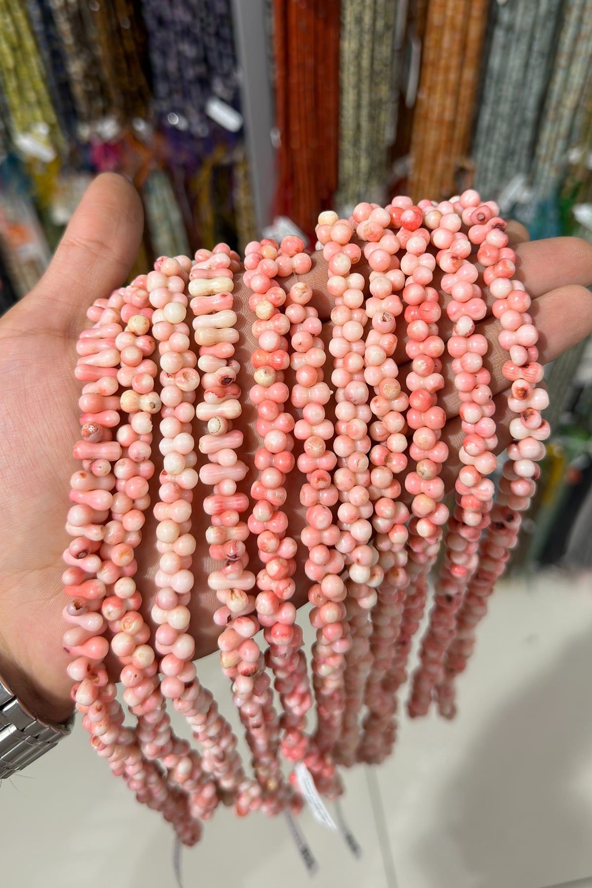 Mercan Taşı Kemik Kesim Açık Pembe Doğal Taş Dizi