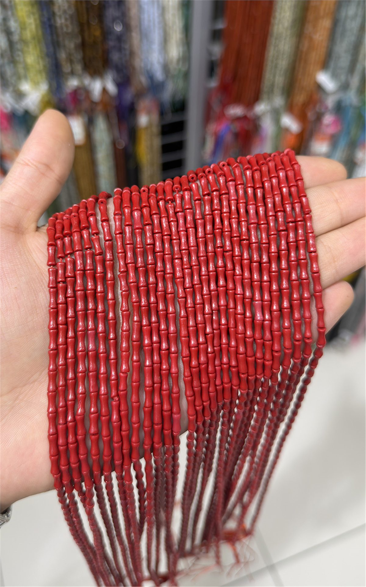 Mercan Taşı Kemik Kesim Kırmızı 3x7mm Doğal Taş Dizi