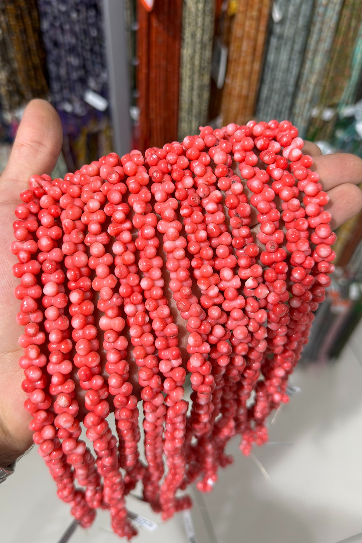 Mercan Taşı Kemik Kesim Koyu Pembe Doğal Taş Dizi