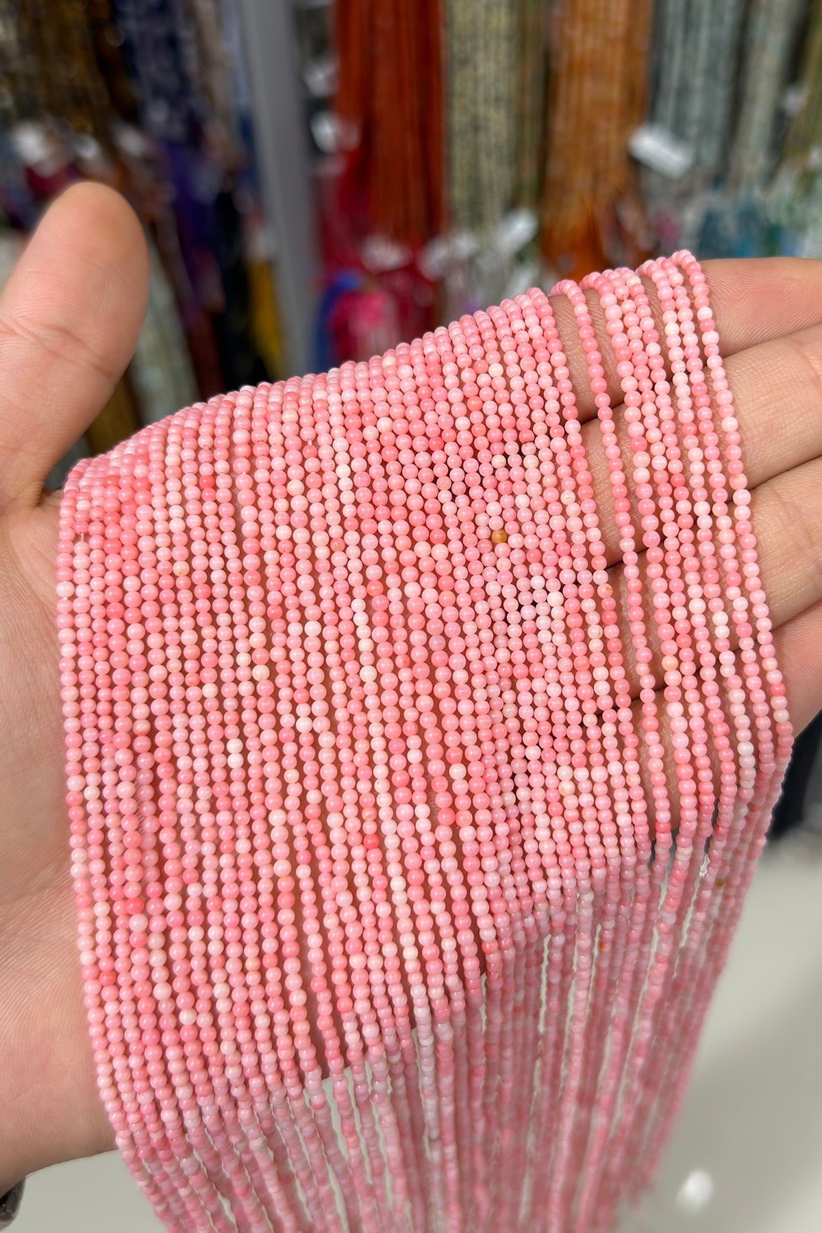 Mercan Taşı Küre Kesim Parlak Pembe 2mm Doğal Taş Dizi [AA]