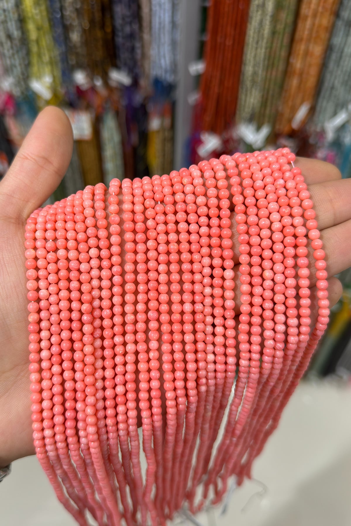 Mercan Taşı Küre Kesim Parlak Pembe 4mm Doğal Taş Dizi [AA]