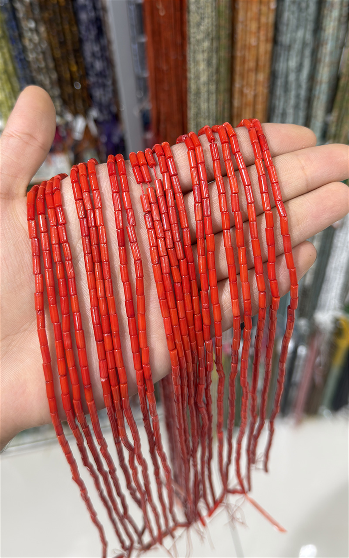 Coral Natural Stone Rectangular Cut 3x7mm String Of Beads