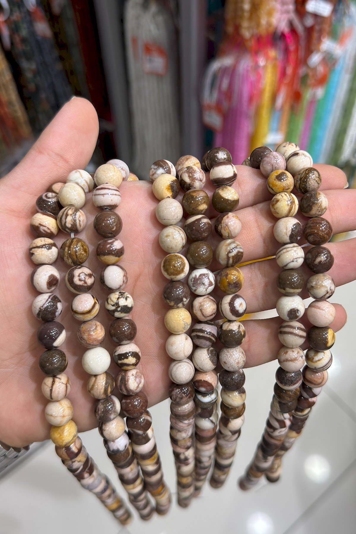 Milk Jasper Taşı Küre Kesim Parlak 10mm Doğal Taş Dizi [AA]