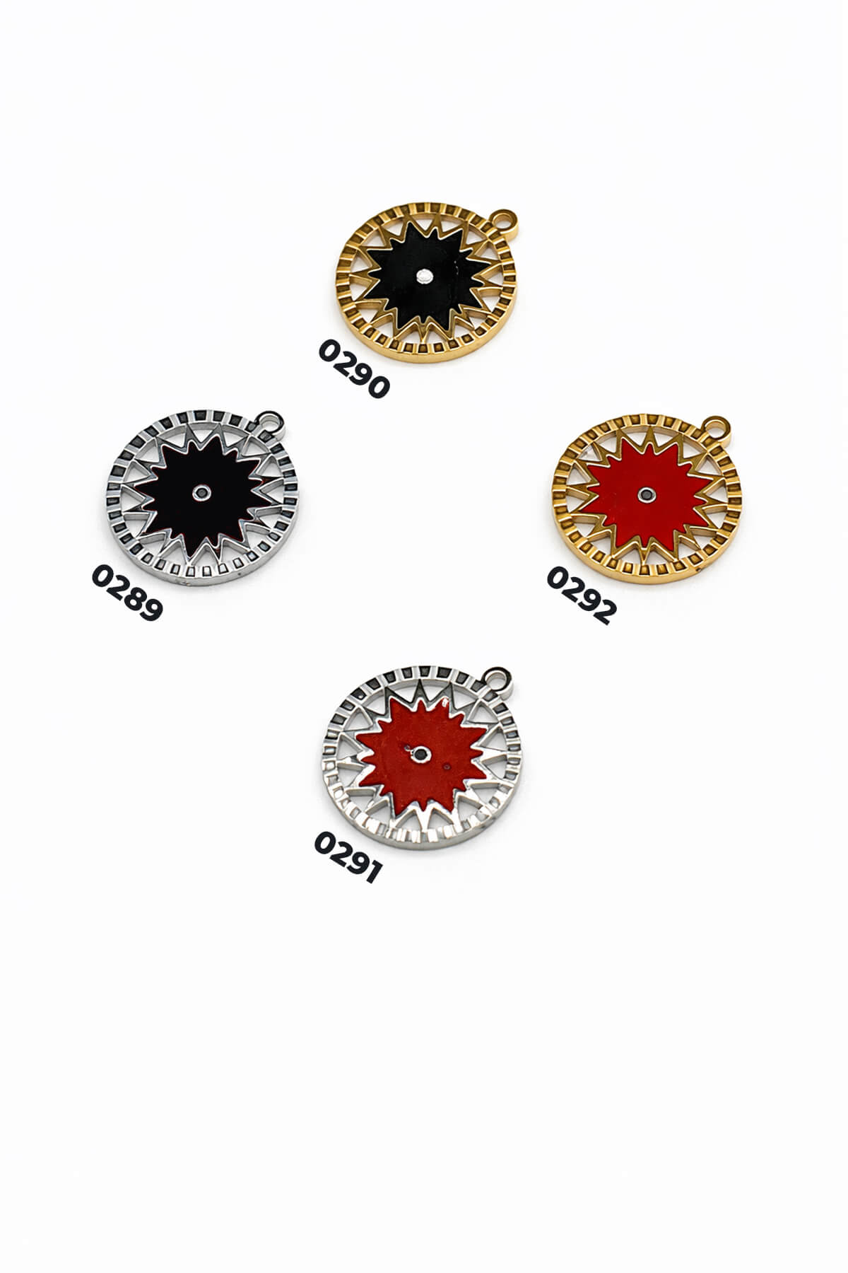 Mineli Pusula Kesim Gold - Gümüş Çelik Kolye Ucu