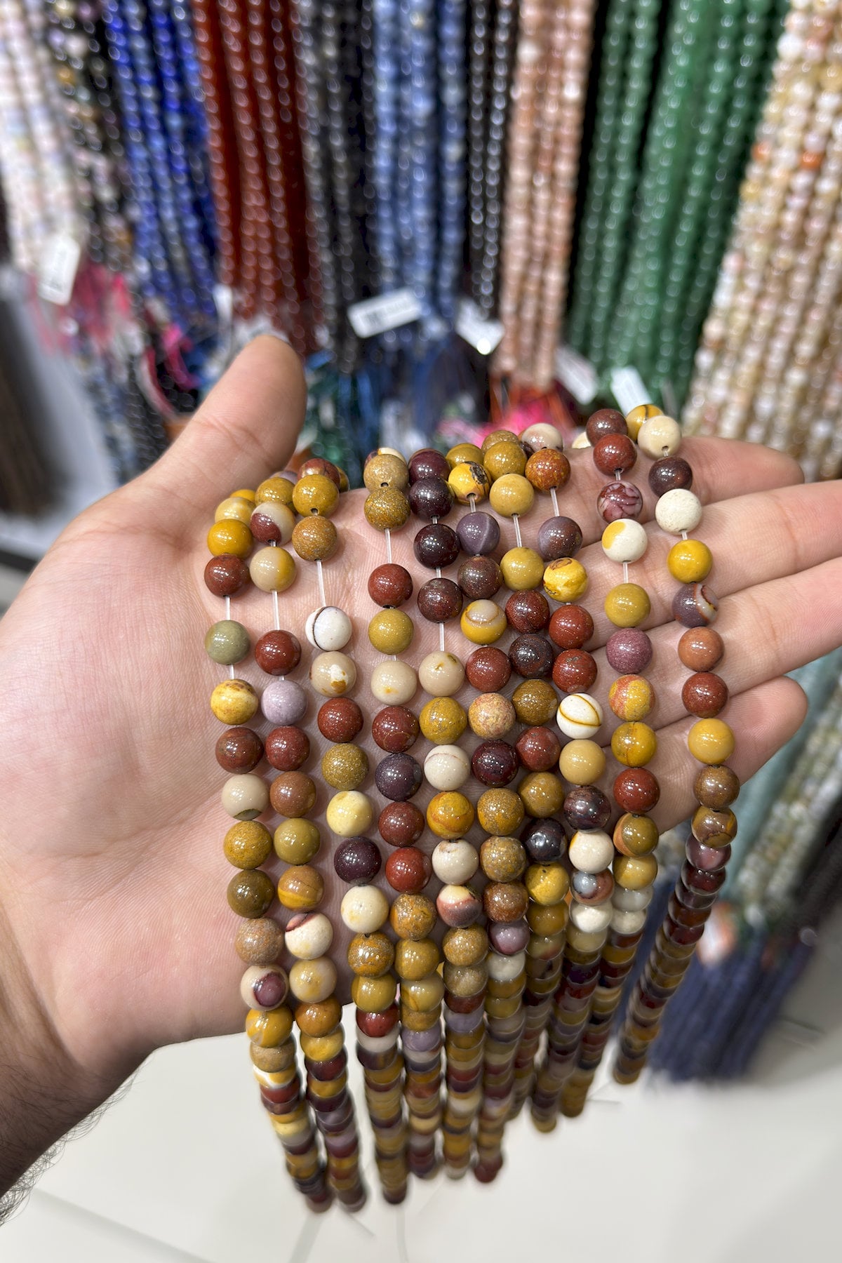 Mochaite Jasper Natural Stone Shiny Globe Cut 8mm String Of Beads