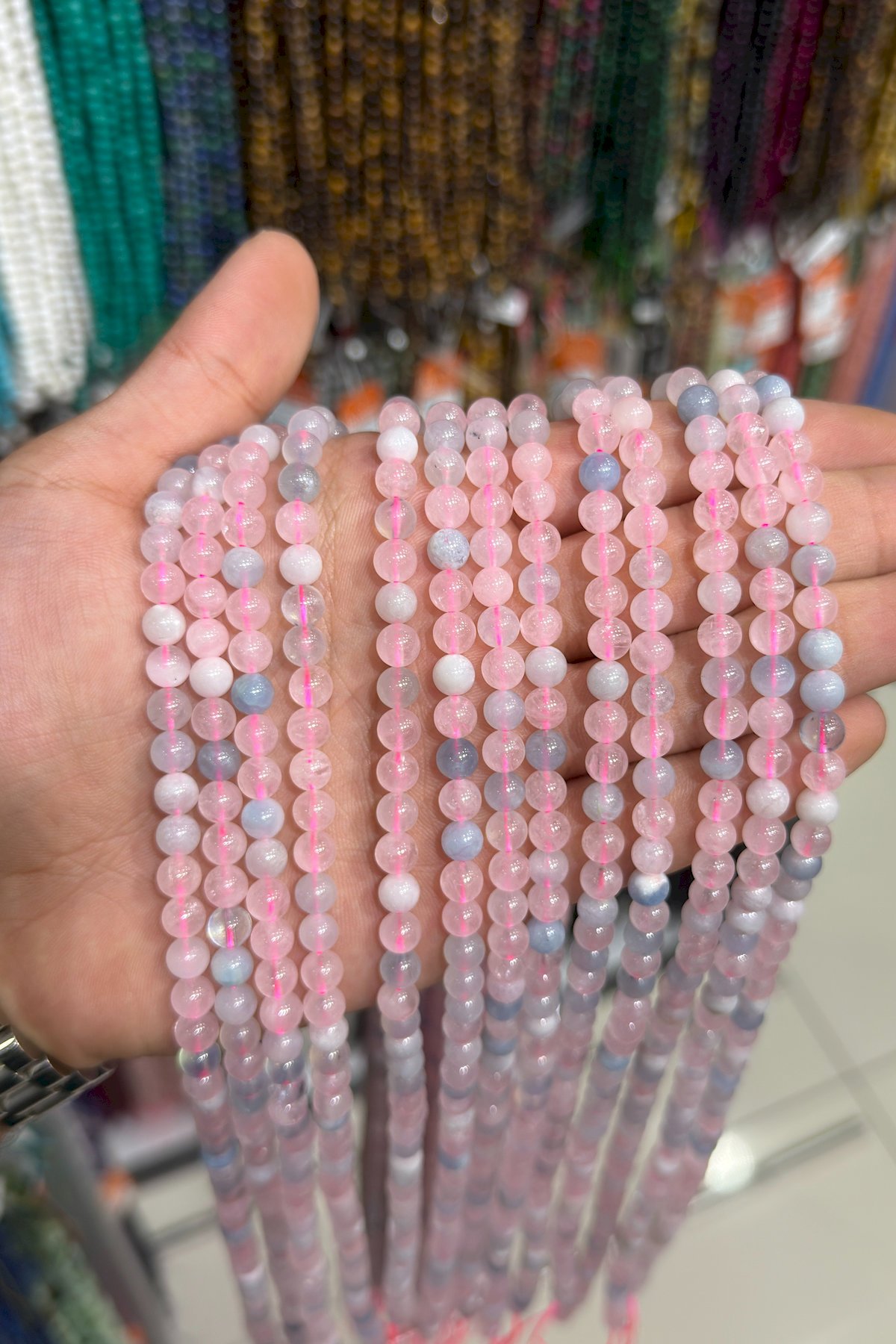 Morganit Taşı Küre Kesim Parlak Karışık 6mm Doğal Taş Dizi [AB+]