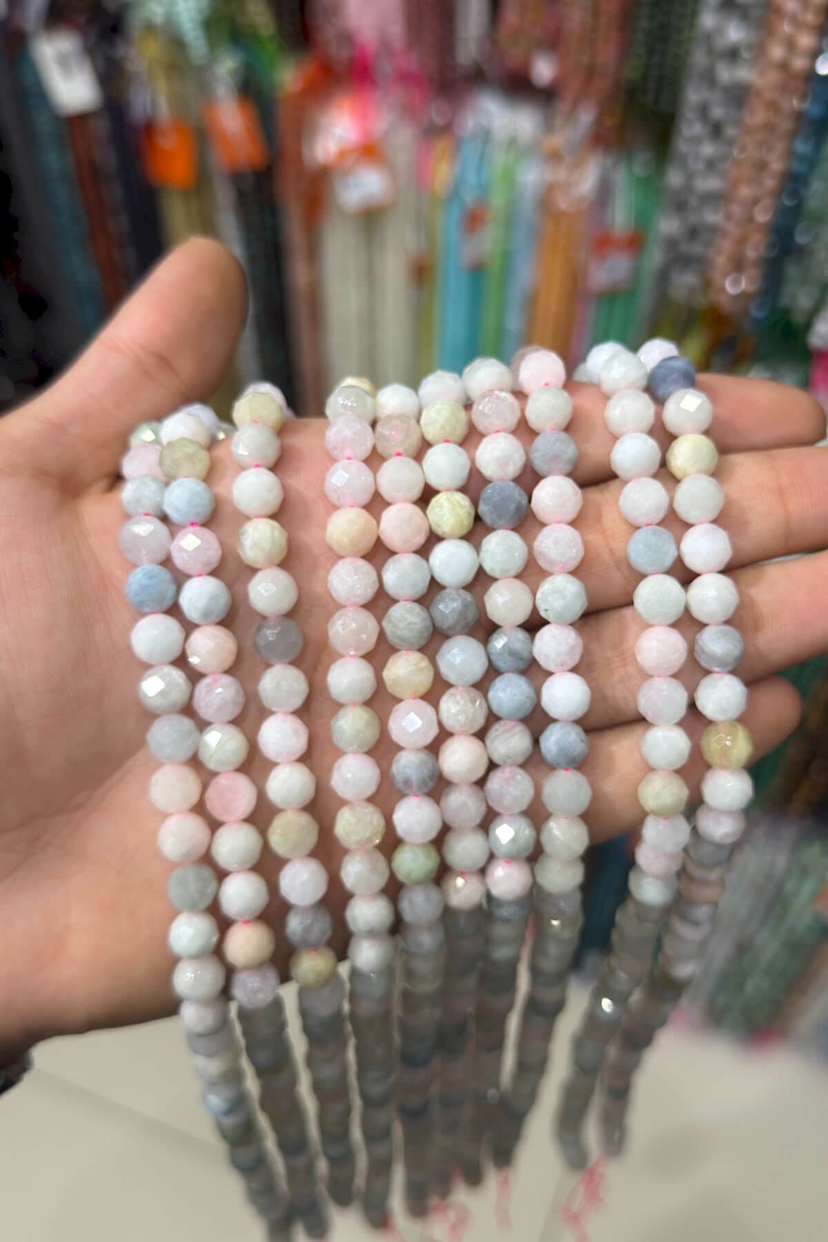 Morganit Taşı Küre Kristal Kesim Parlak 8mm Doğal Taş Dizi [AA]
