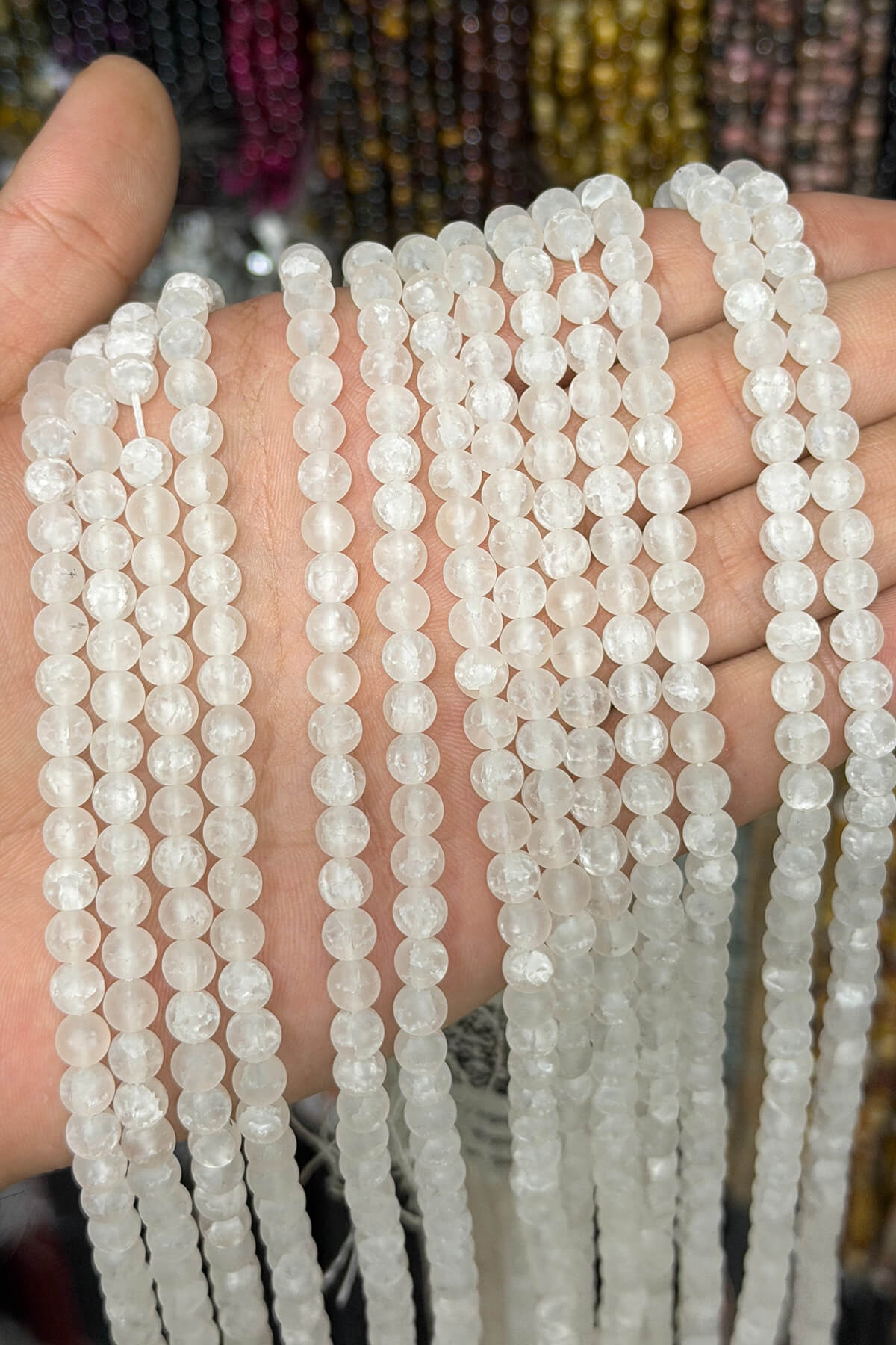 Najaf Natural Stone Matte Cream Globe Cut 6mm String Of Beads