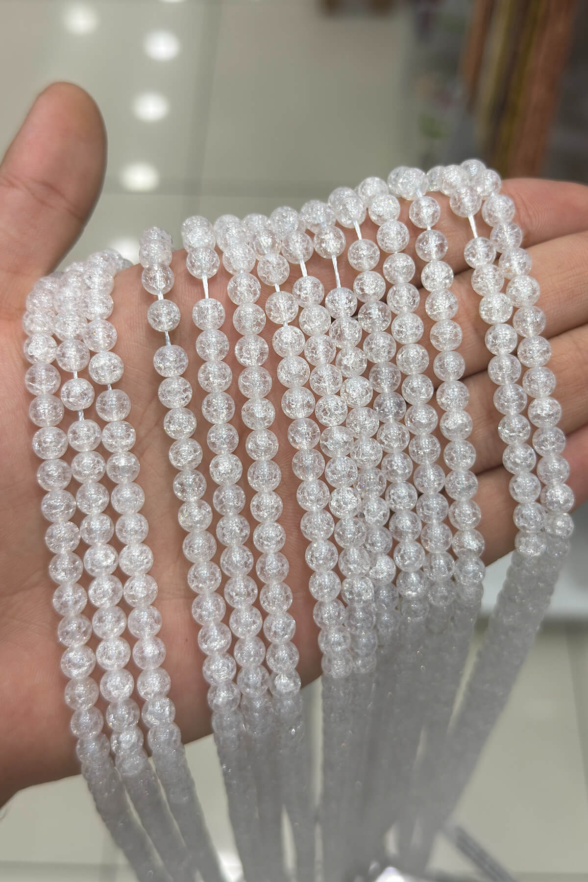 Necef Taşı Küre Kesim Parlak Beyaz 6mm Doğal Taş Dizi [AA]