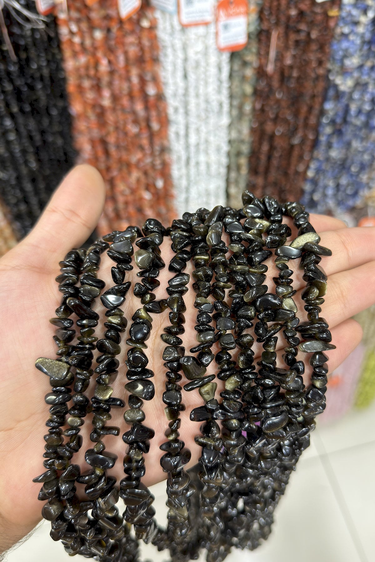 Obsidyen Kırık Taş Orta Boy Parlak 5x8mm Doğal Taş Dizi