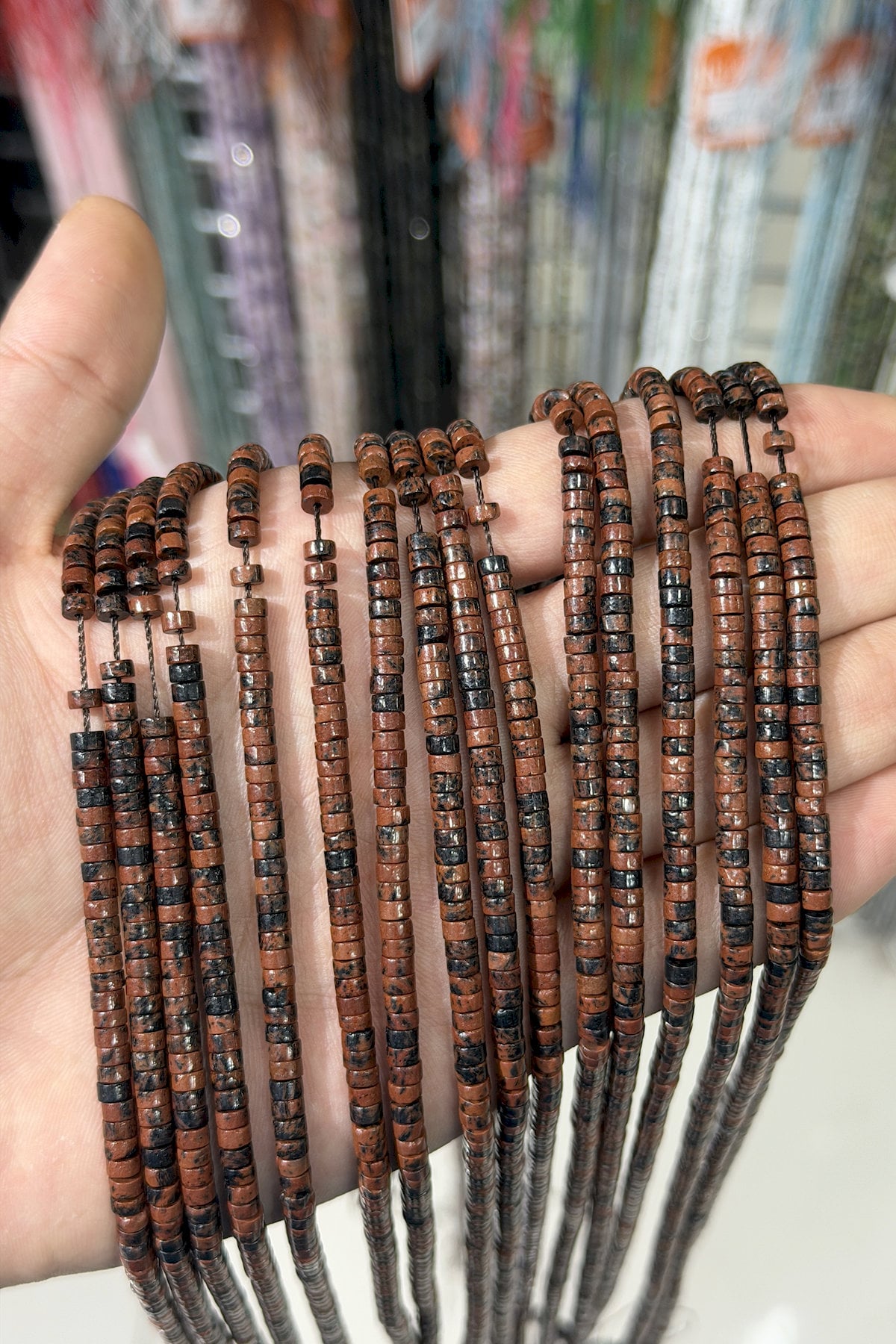 Obsidyen Doğal Taş Bordo Dore Kesim 2x4mm Dizi
