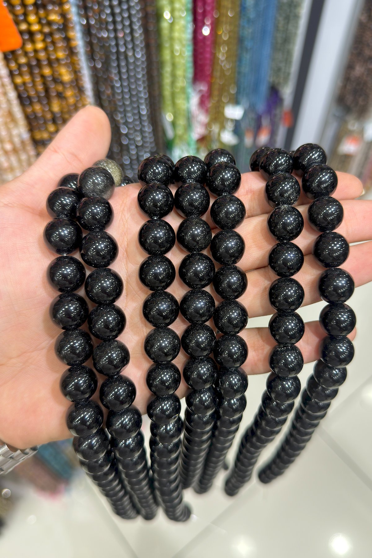 Obsidyen Taşı Küre Kesim 14mm Doğal Taş Dizi