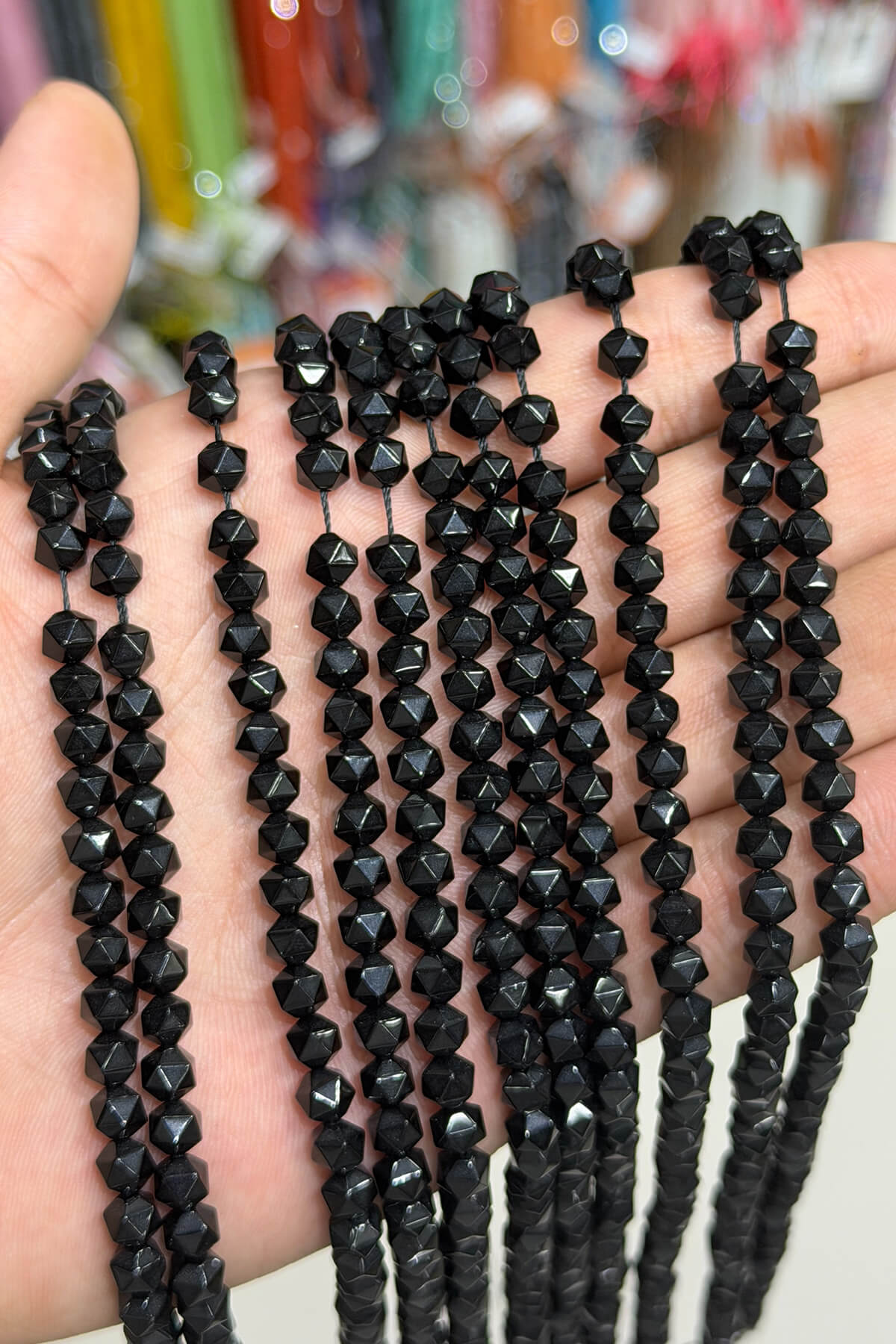 Oniks Taşı Hegzagonal Kesim Parlak Siyah 6mm Doğal Taş Dizi [AA]