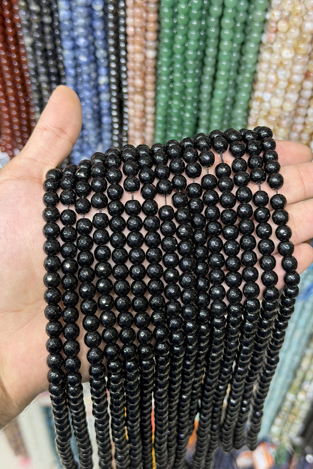 Oniks Taşı Küre Faset Kesim Parlak 8mm Doğal Taş Dizi
