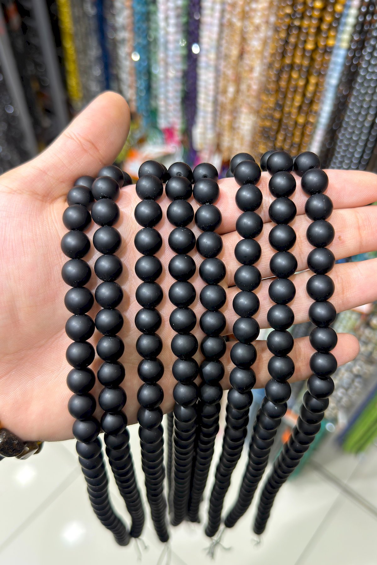 Oniks Taşı Küre Kesim Mat Siyah 10mm Doğal Taş Dizi