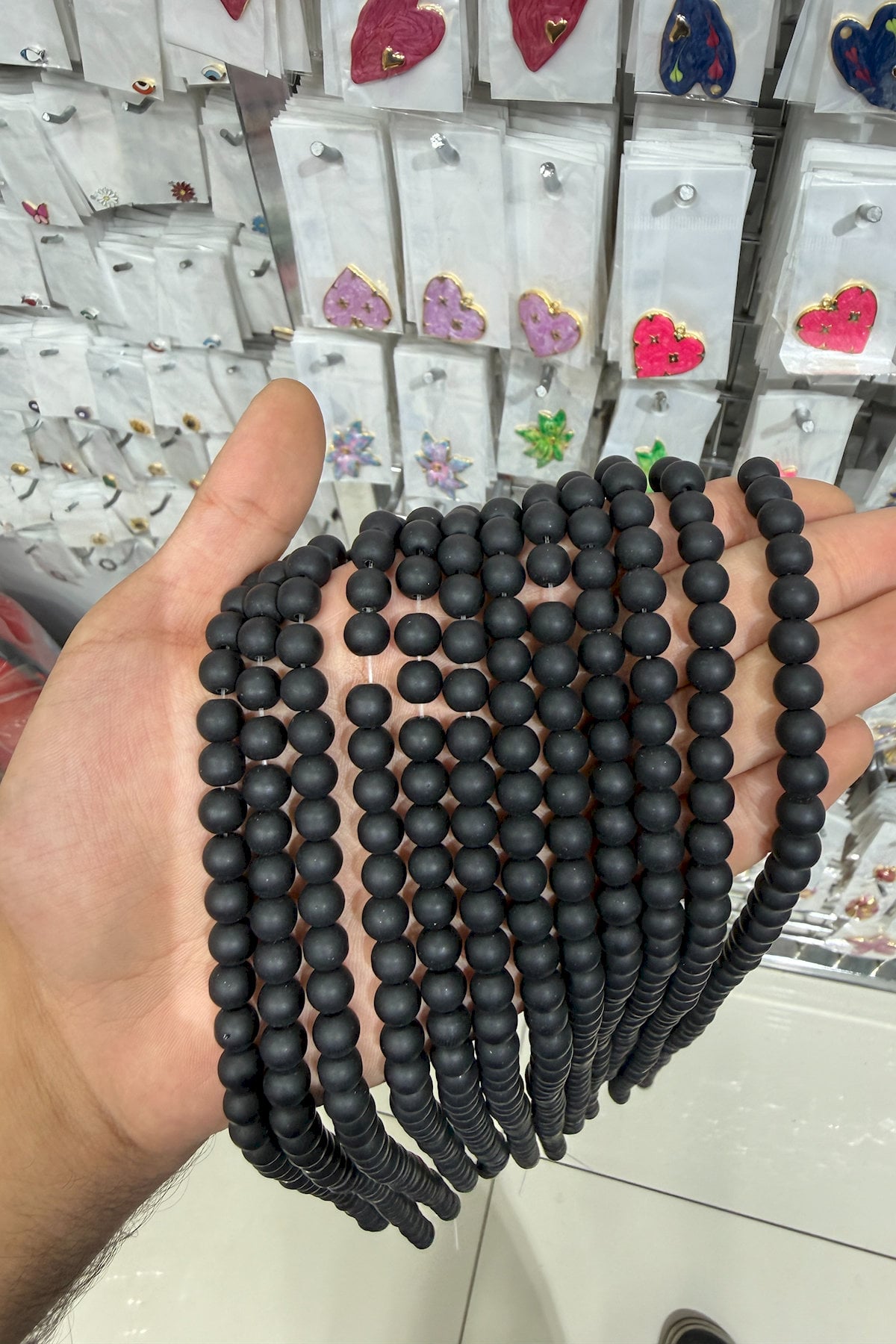 Oniks Taşı Küre Kesim Mat Siyah 8mm Doğal Taş Dizi