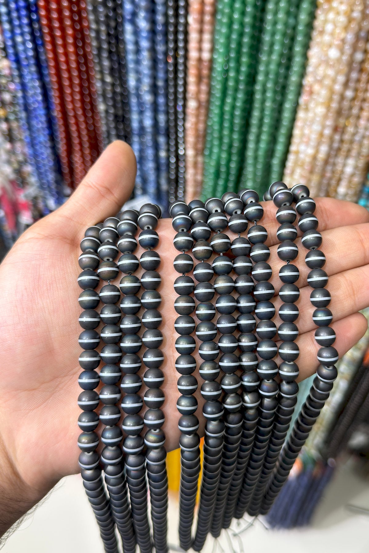 Oniks Taşı Küre Kesim Parlak Siyah 8mm Doğal Taş Dizi [AB+]