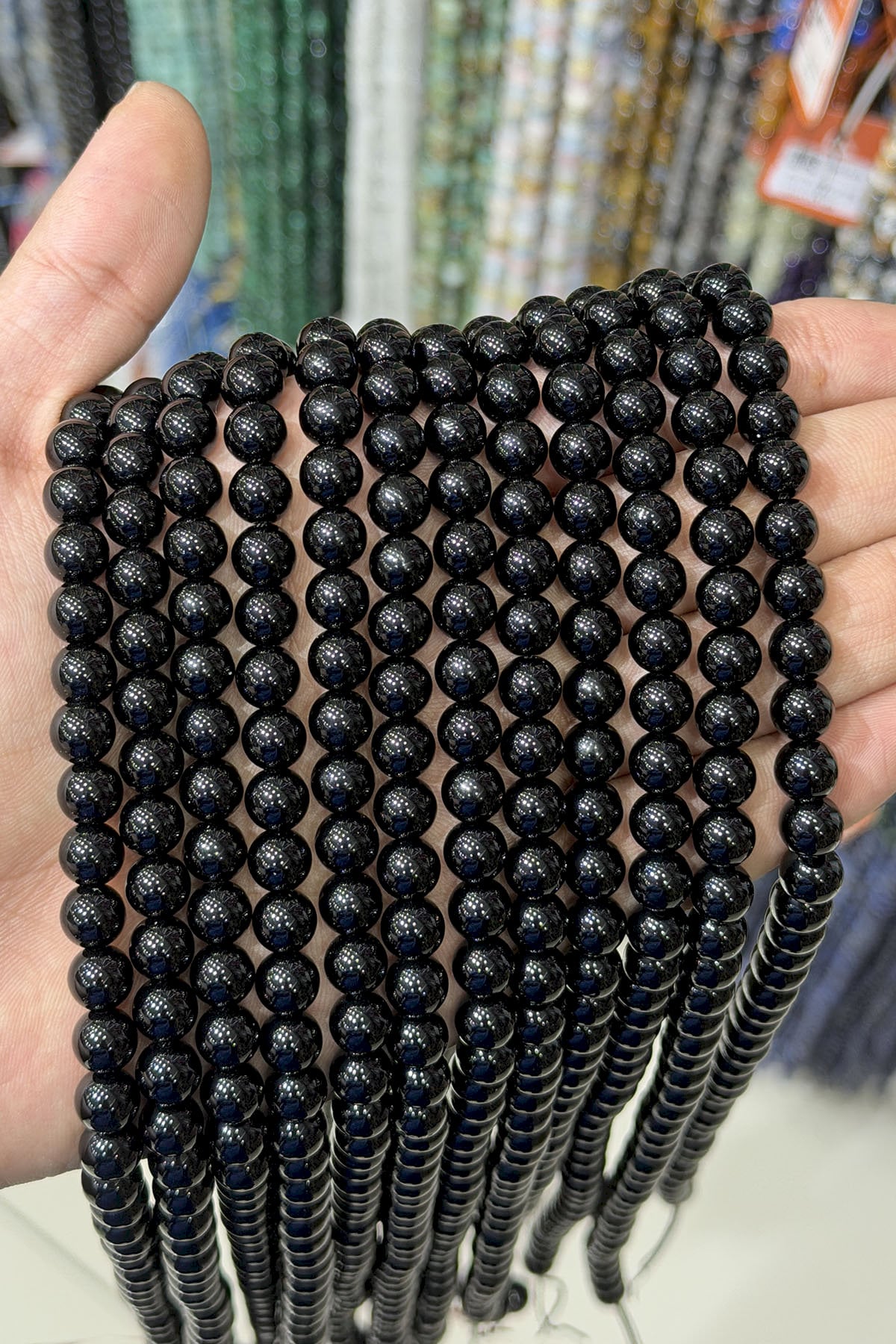 Oniks Taşı Küre Kesim Parlak Siyah 8mm Doğal Taş Dizi [AA]
