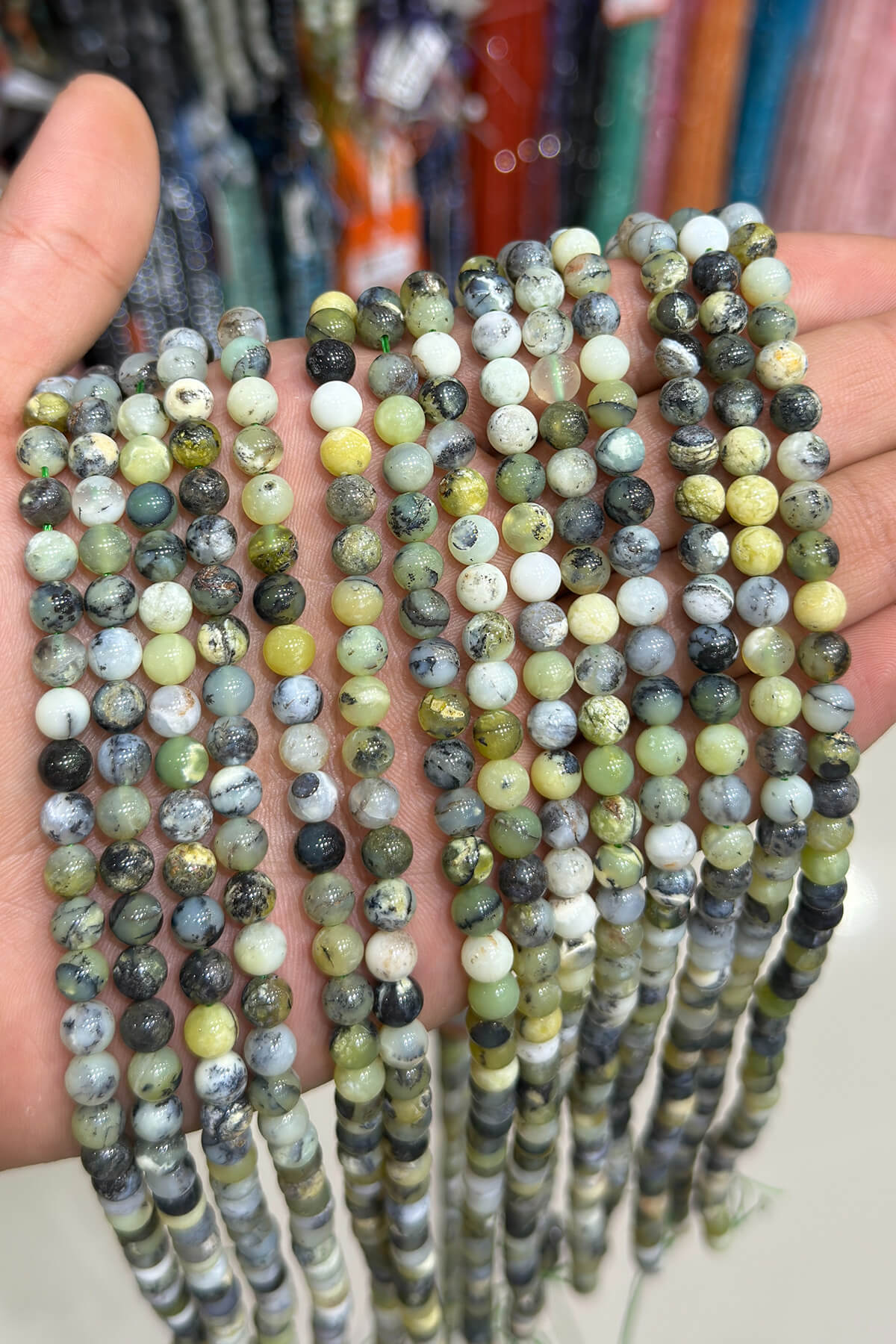 Green Opal Natural Stone Shiny Globe Cut 6mm String Of Beads