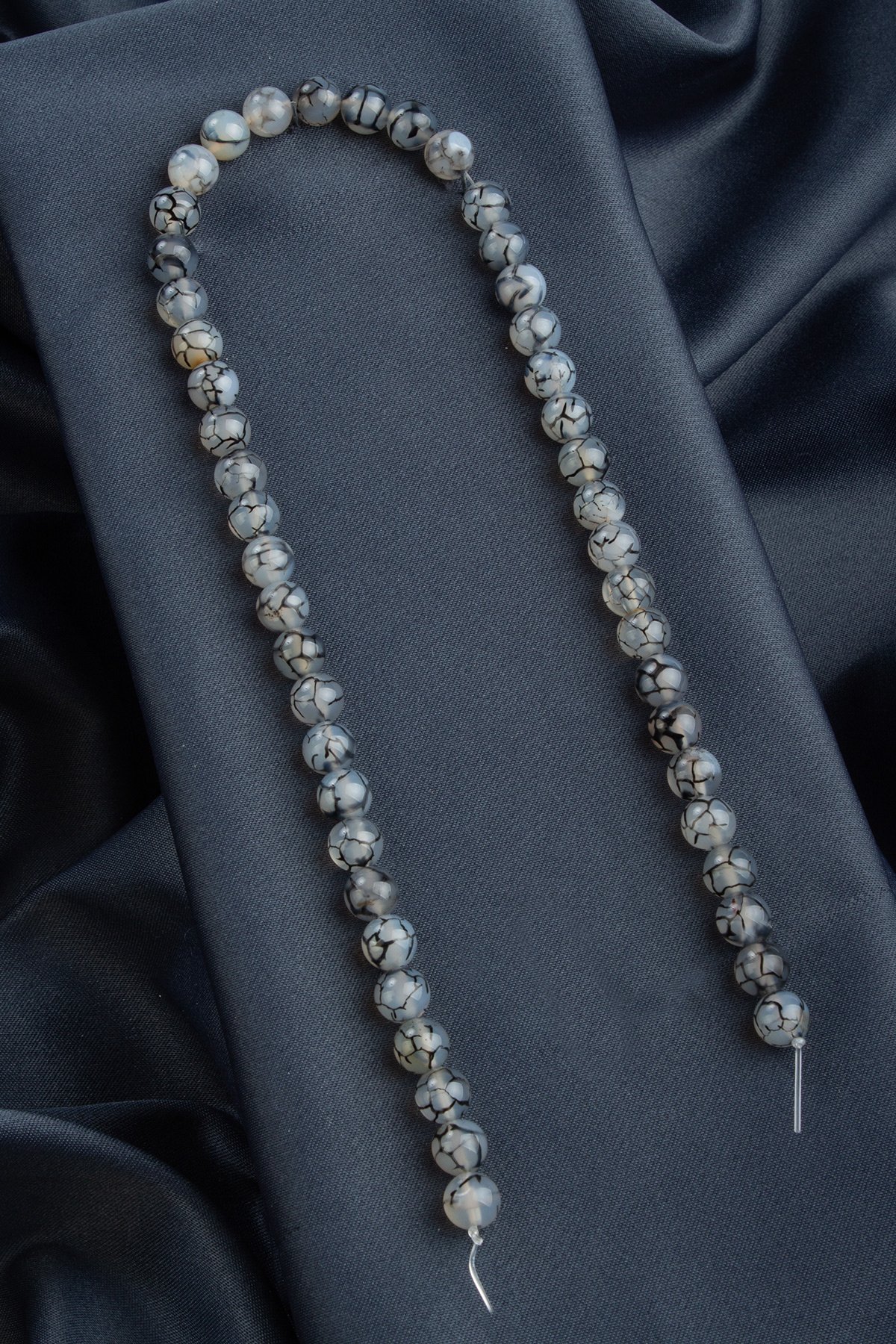 Örümcek Akik Doğal Taş Parlak Gri Küre Kesim 8mm Dizi