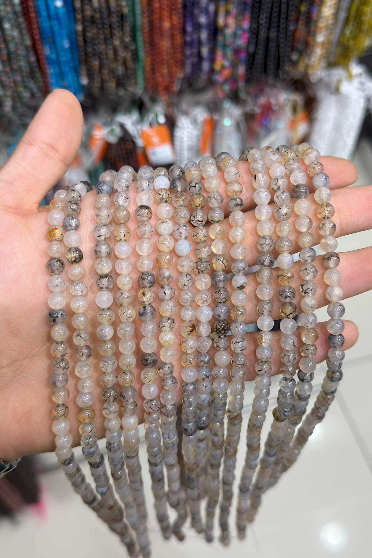 Spiderweb Agate Stone Round-Cut Shiny Gray 6mm Bead Strand [AA]