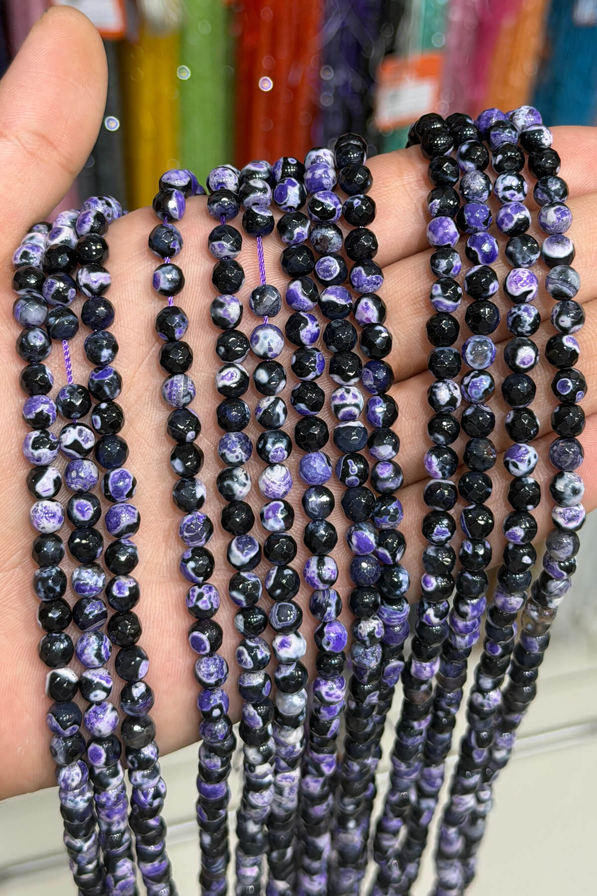 Pat Pat Agate Natural Stone Purple Globe Facet Cut 6mm String Of Beads
