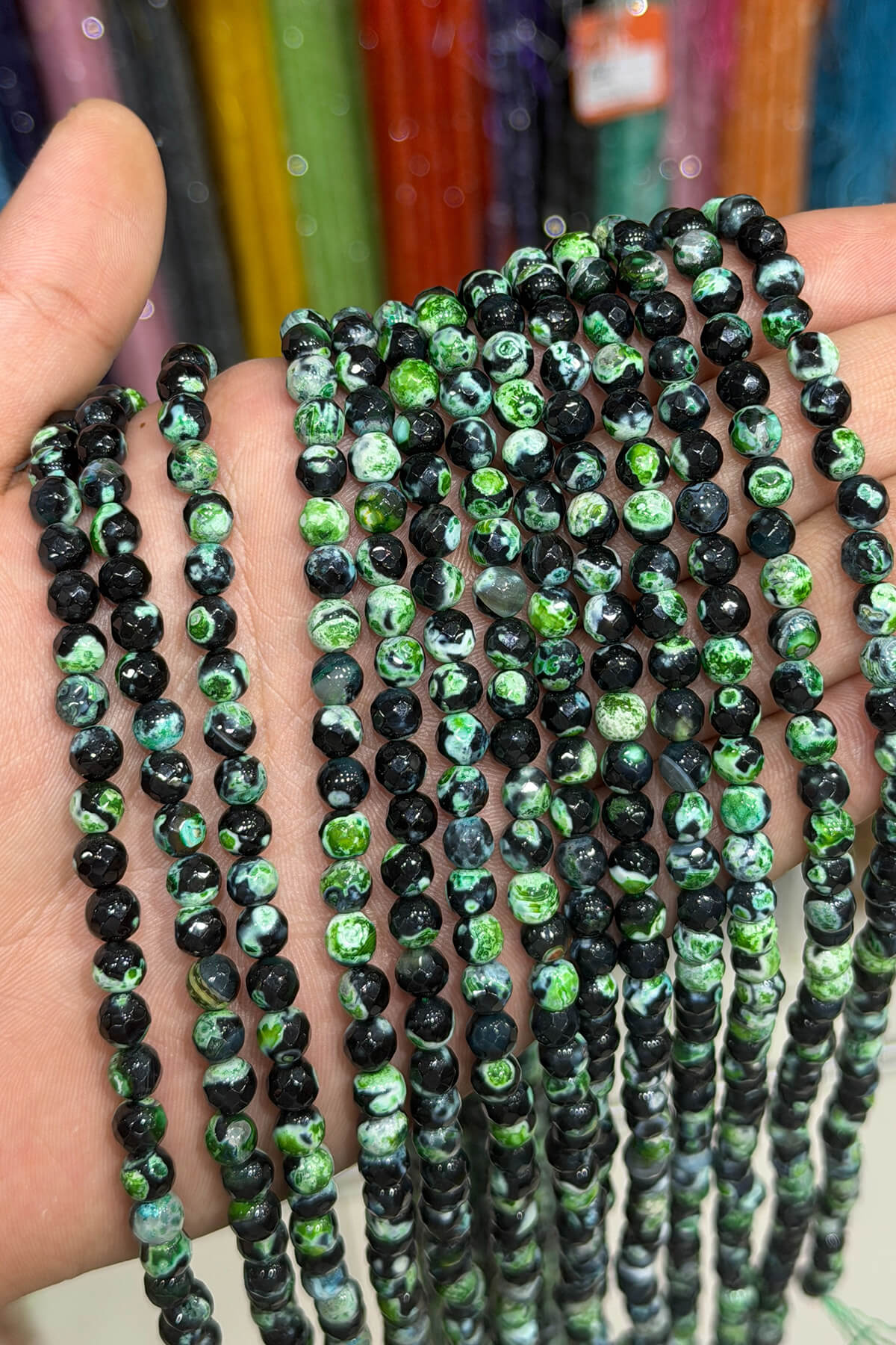 Pat Pat Agate Natural Stone Green Globe Facet Cut 6mm String Of Beads