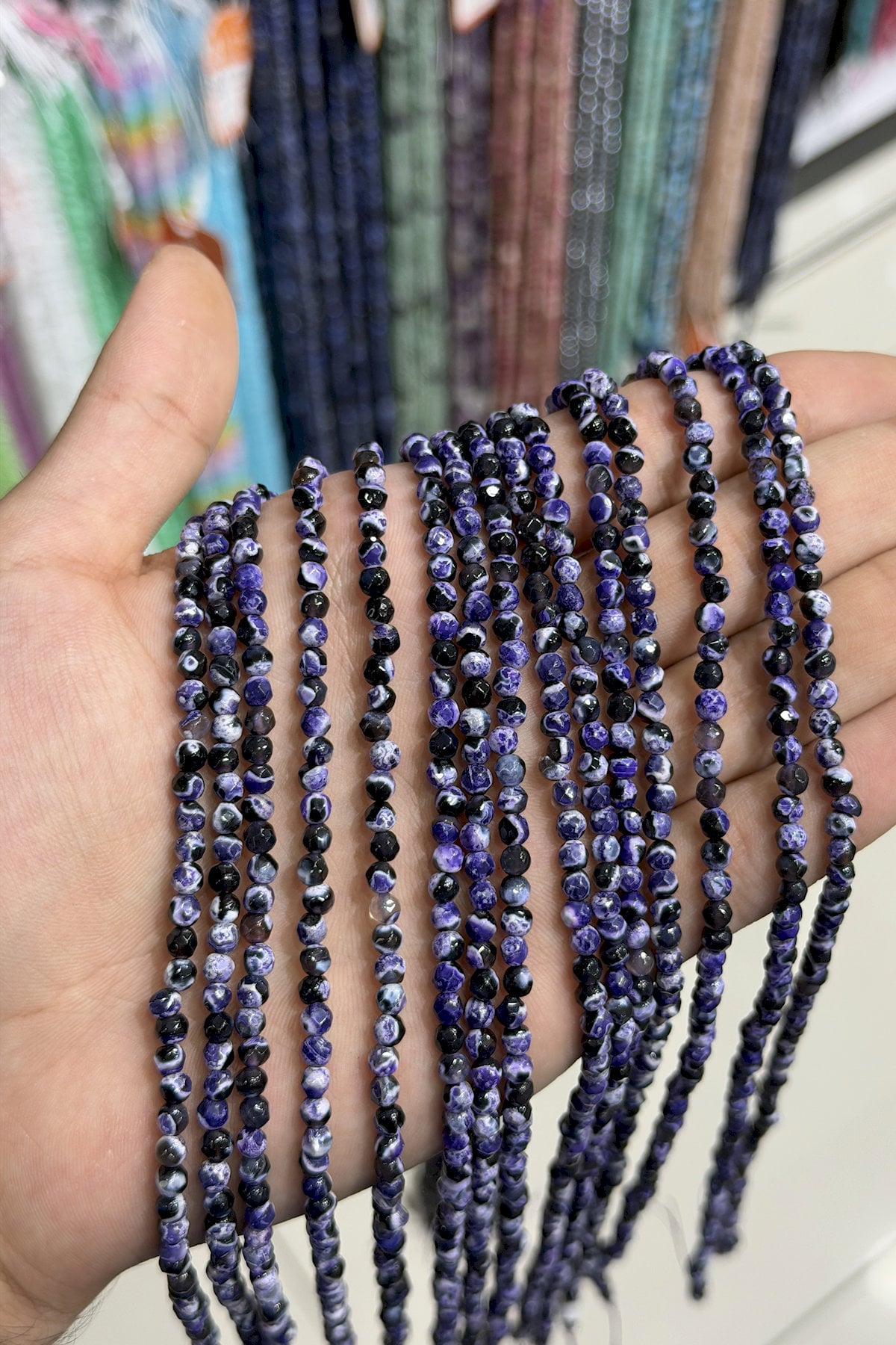 Pat Pat Agate Natural Stone Purple Globe Facet Cut 4mm String Of Beads