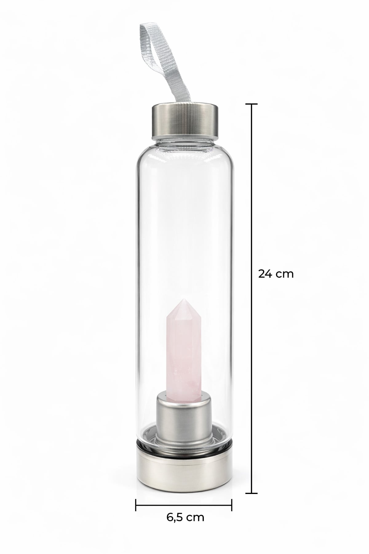 Pembe Kuvars 500 Ml Cam Matara Su Şişesi Kılıflı