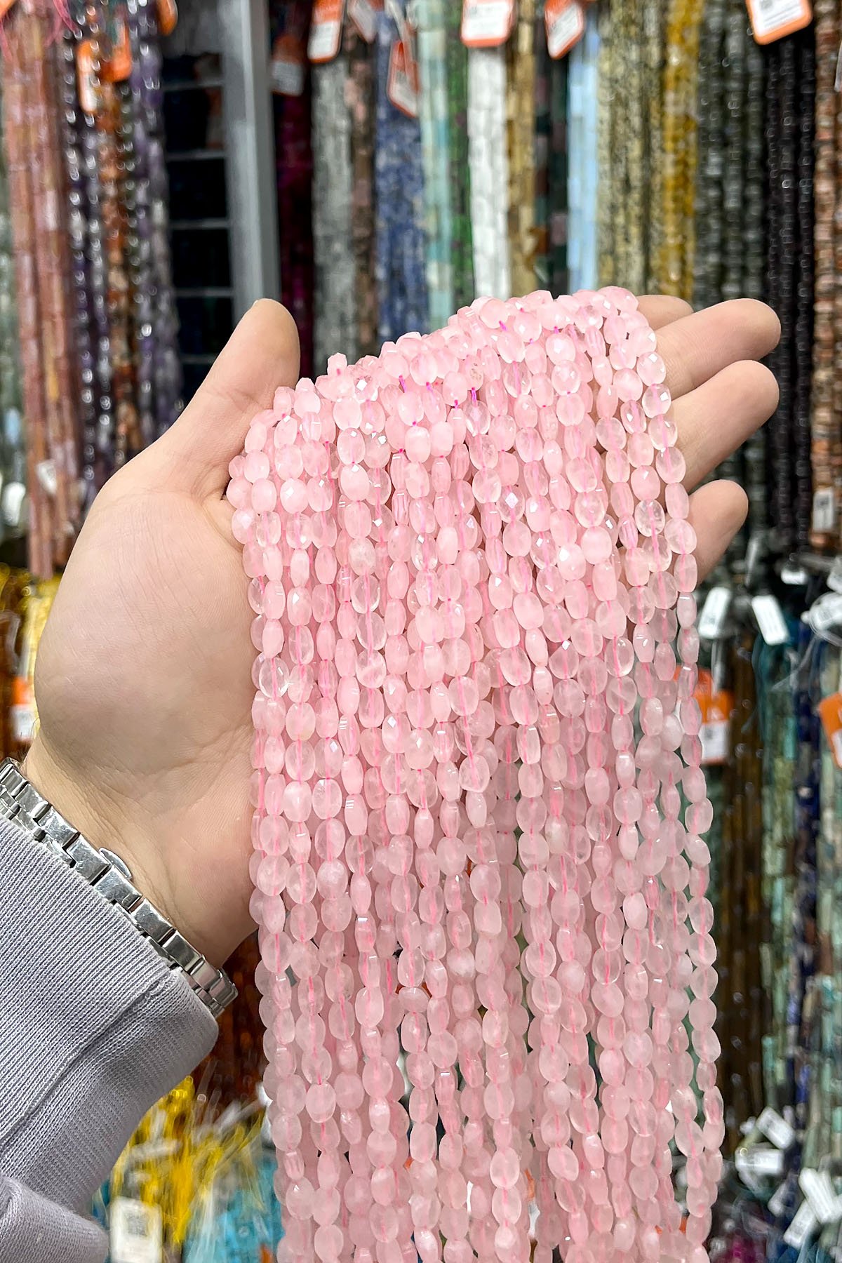 Pembe Kuvars Doğal Taş 6x8mm Dizi