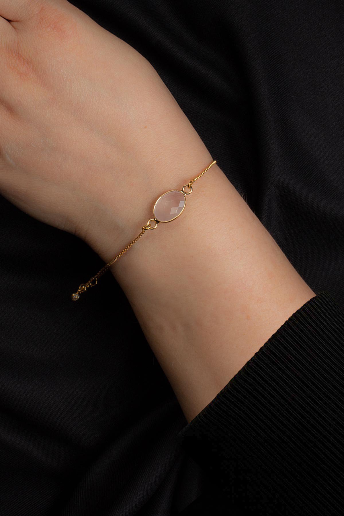 Pembe Kuvars Doğal Taş Asansör Sistemli Bileklik