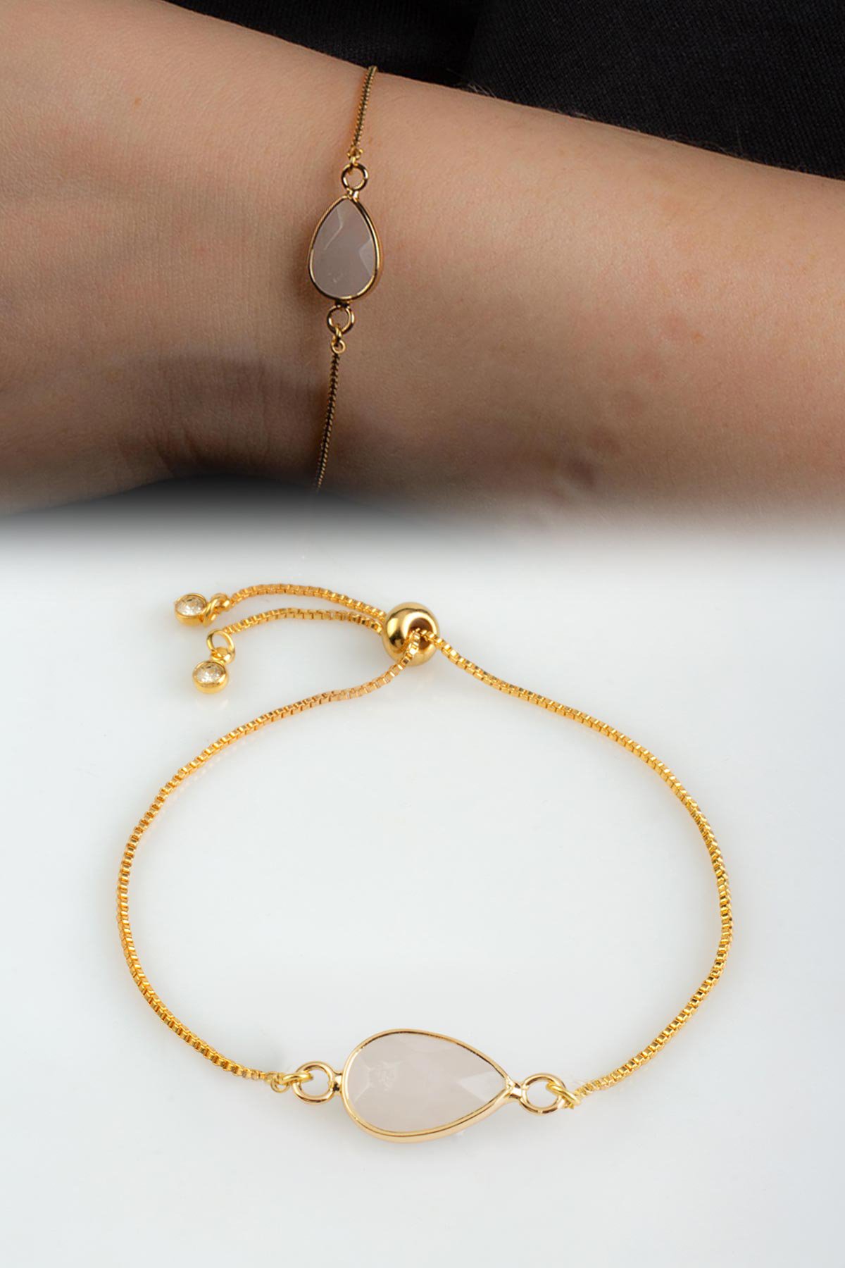 Pembe Kuvars Doğal Taş Asansör Sistemli Bileklik