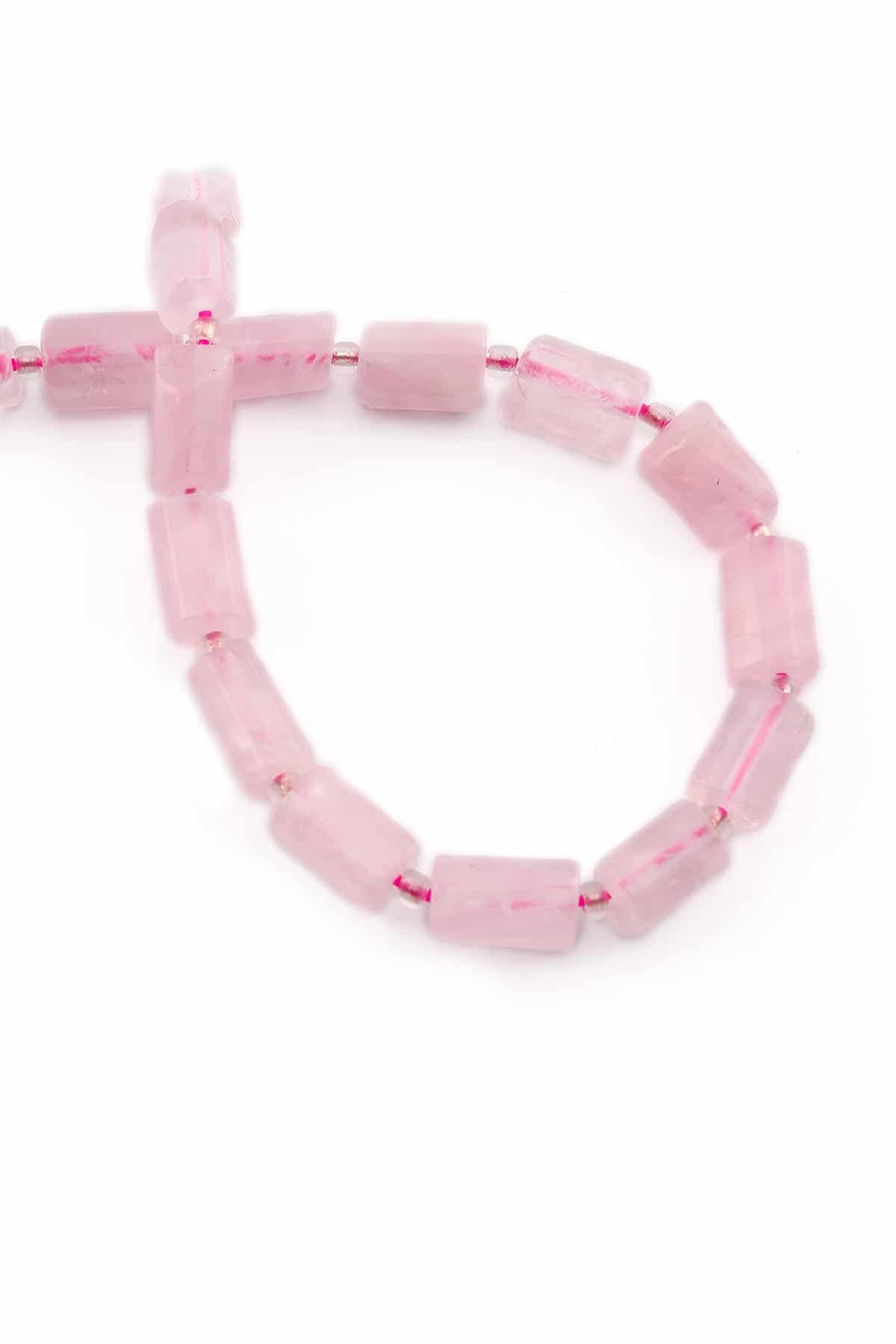 Pembe Kuvars Taşı Silindir Kesim Parlak Pembe 7x12mm Doğal Taş Dizi [AA]