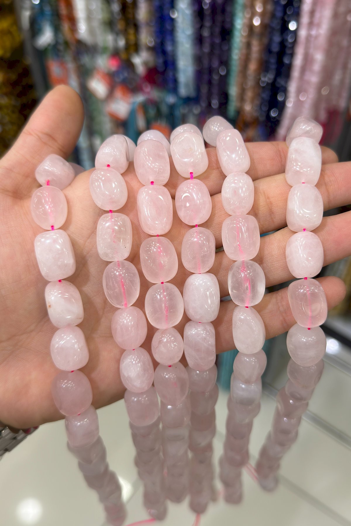Pembe Kuvars Doğal Taş Tımbıl Kesim 13x18mm Dizi