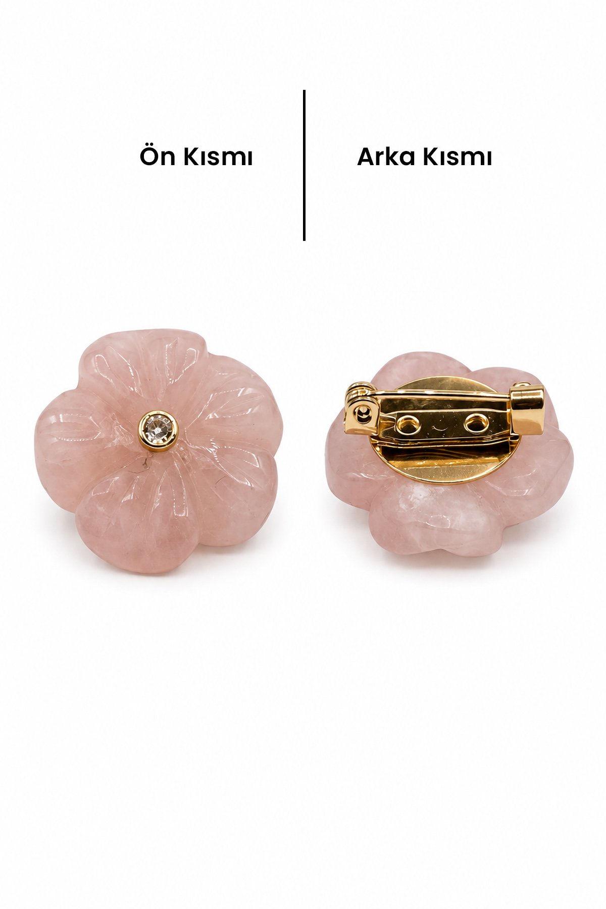 Pembe Kuvars Taşı Broş