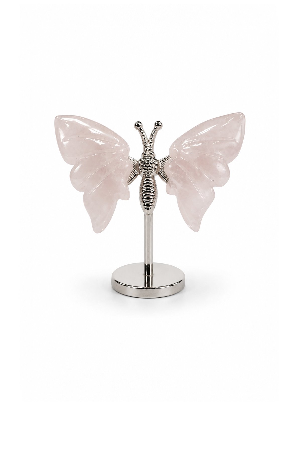 Rose Quartz Stone With Stand Butterfly Motif Home Decoration Object