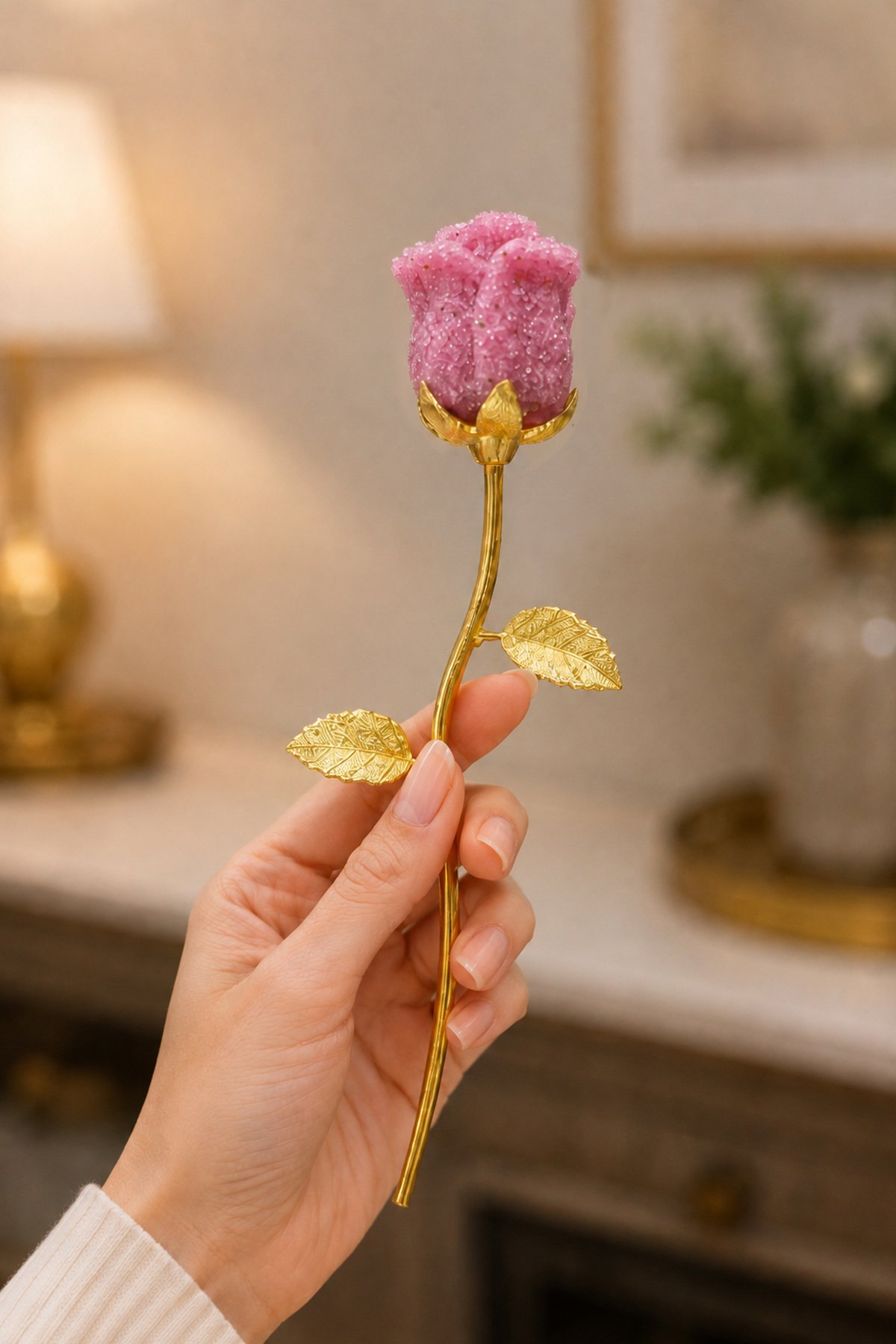 Pembe Kuvars Taşı Gül – Dekoratif & Hediyelik Obje
