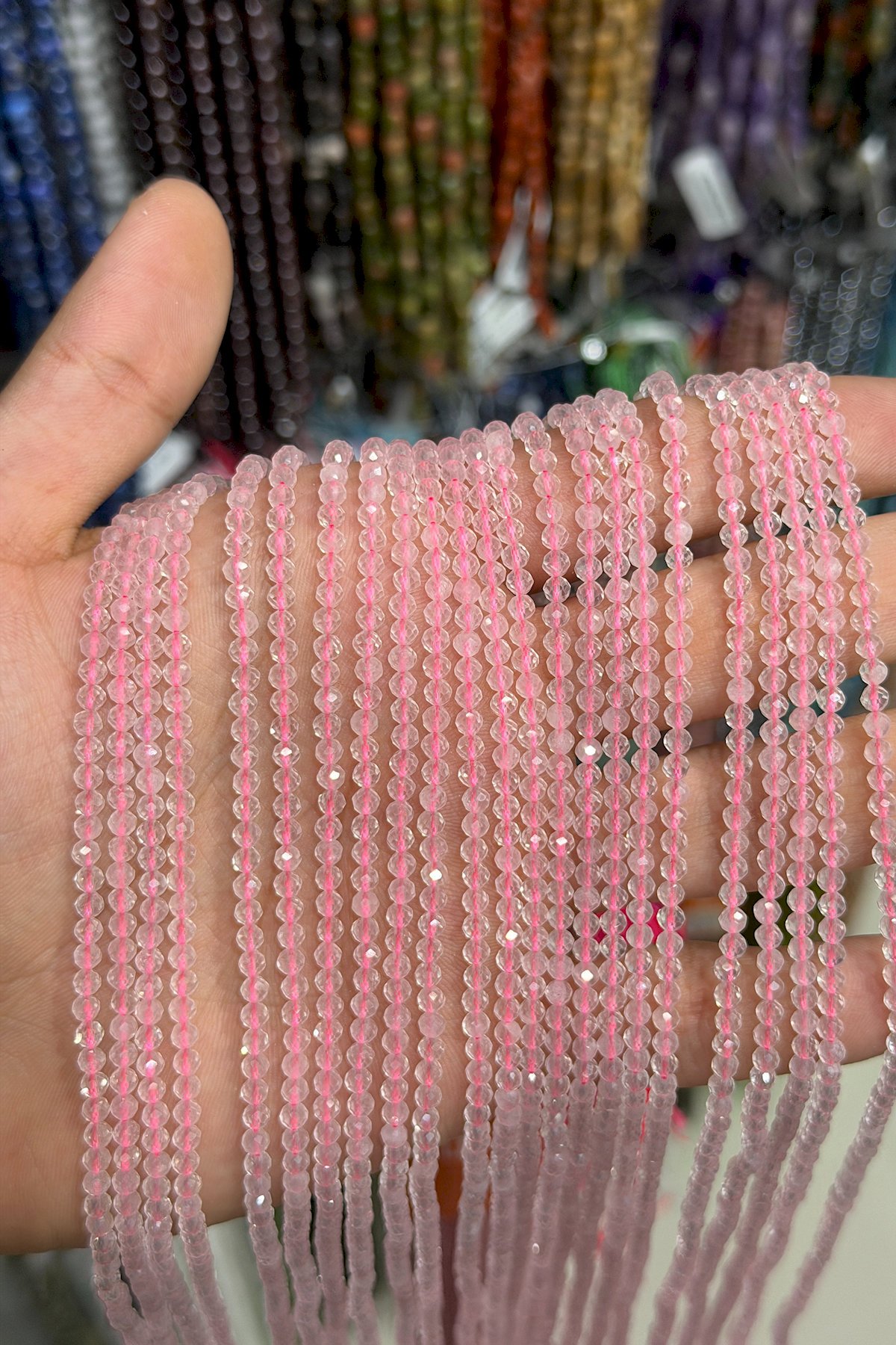 Quartz Natural Stone Shiny Pink Globe Crystal Cut 3mm String Of Beads