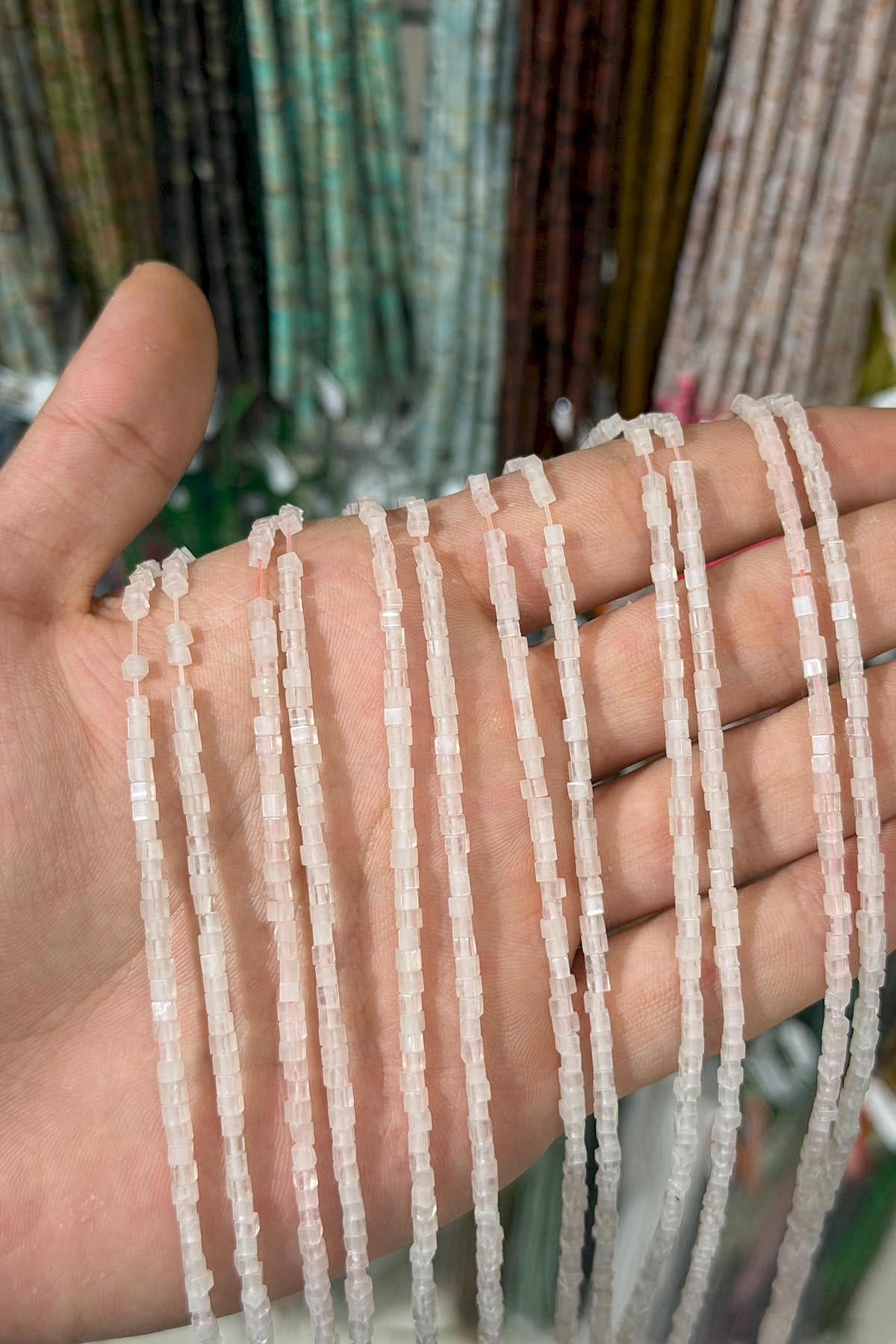 Pink Quartz Natural Stone Cube Cut 2x2mm String Of Beads