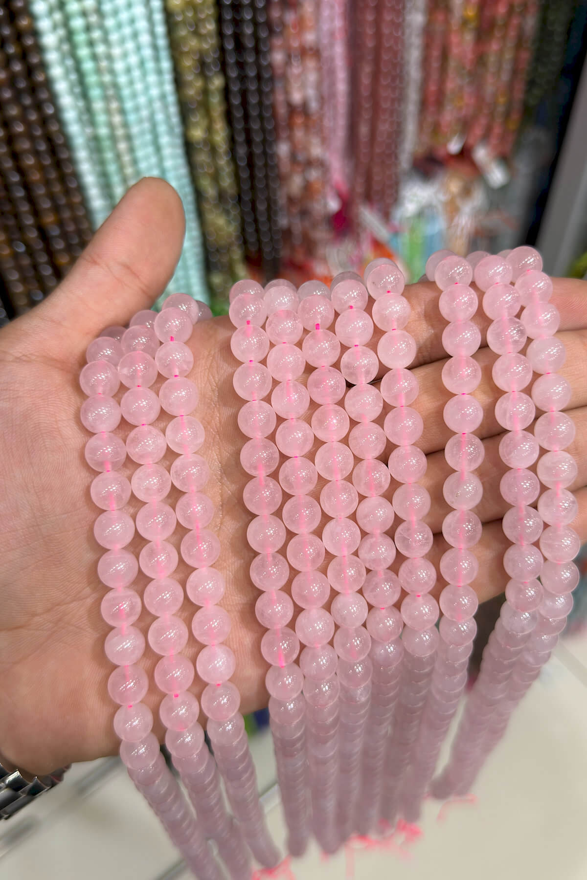 Pembe Kuvars Taşı Küre Kesim 8mm Doğal Taş Dizi [AA]