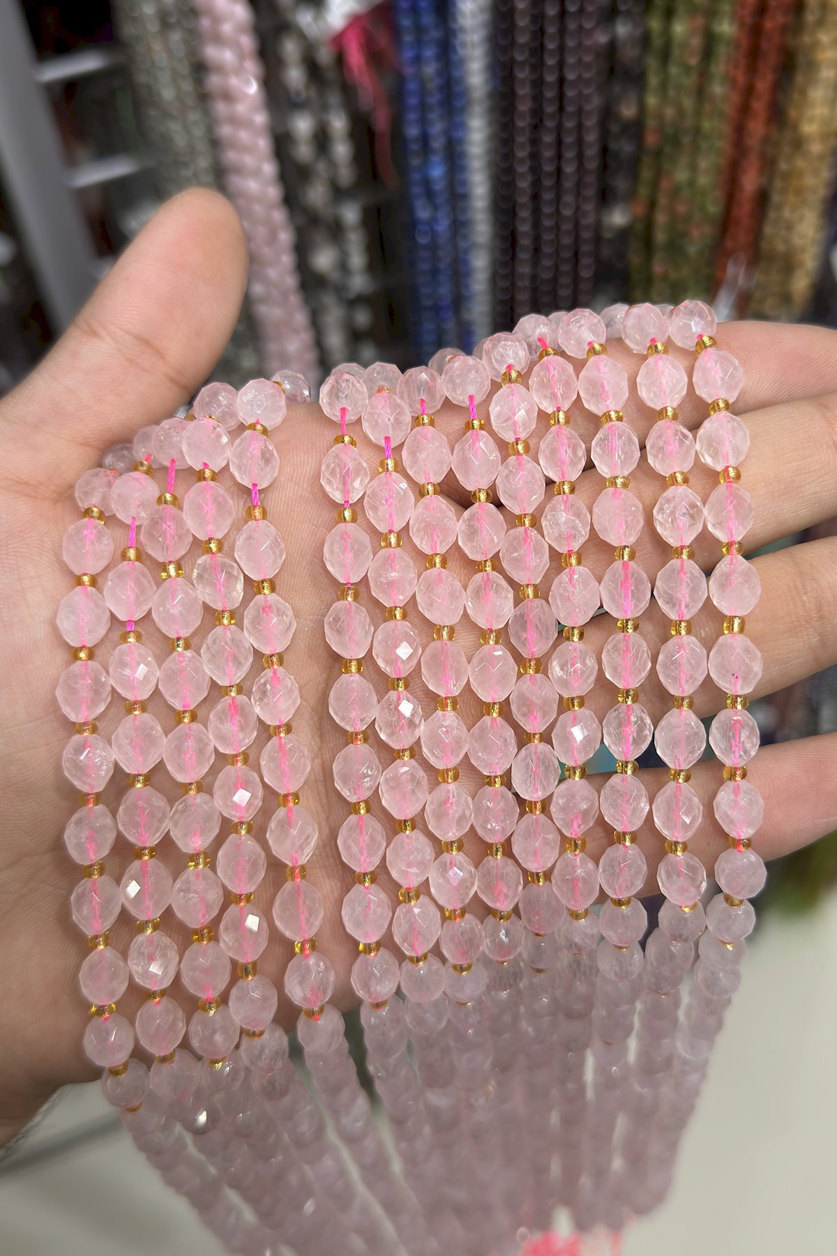 Pembe Kuvars Taşı Faset Arpa Kesim 6x8mm Doğal Taş Dizi [AA]