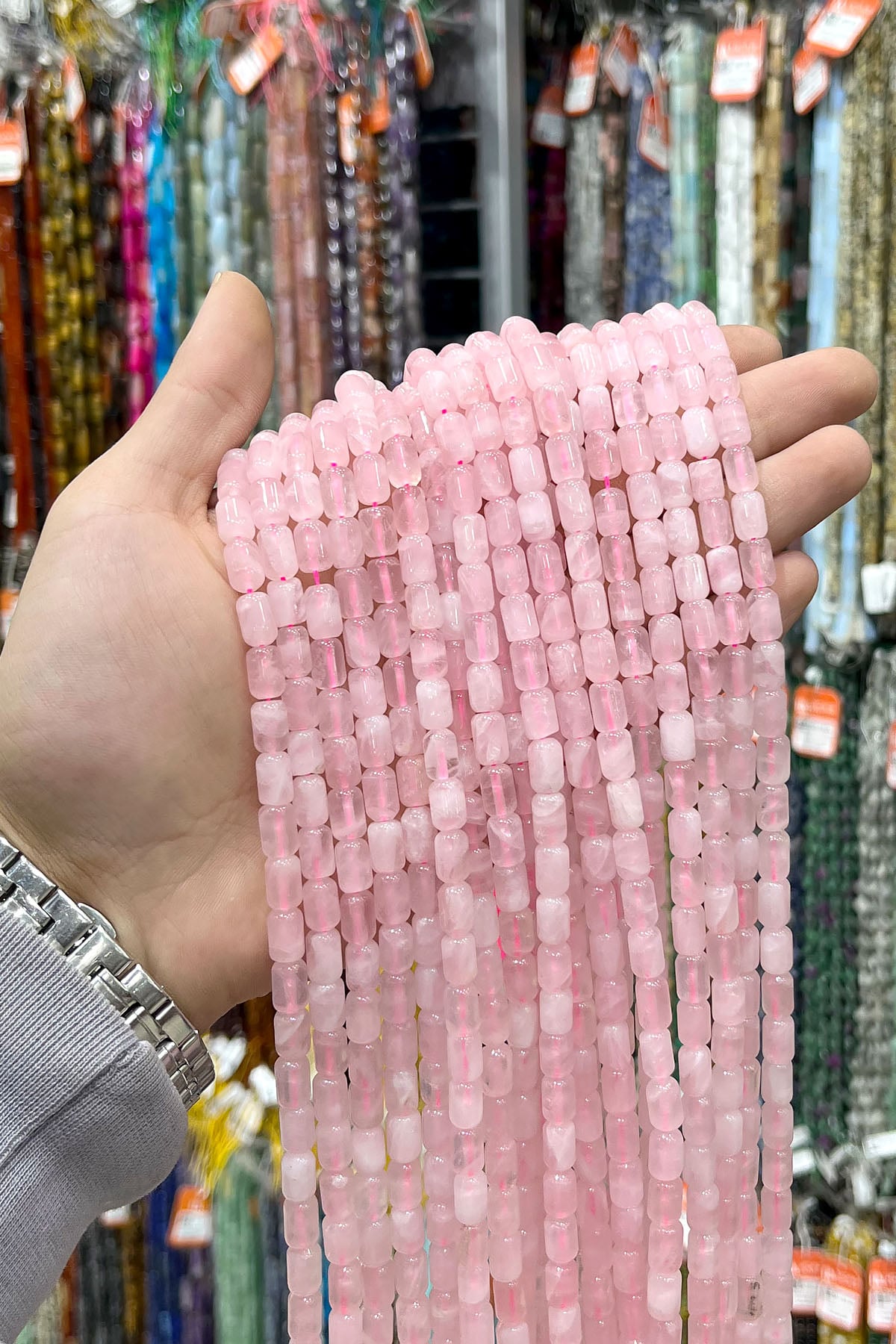 Pembe Kuvars Taşı Parlak Pembe Kapsül 6x9mm Dizi [AA]