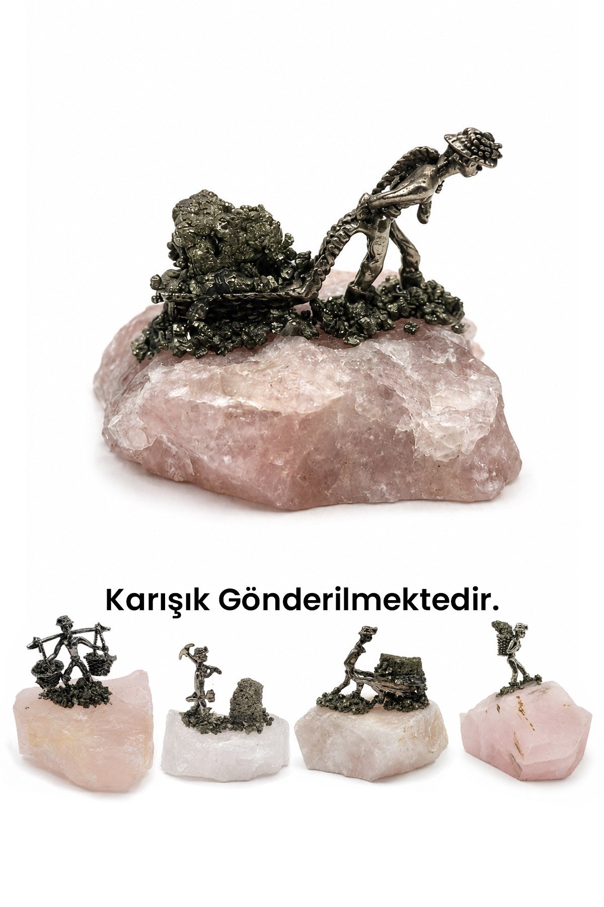 Pembe Kuvars Taşı Pirit Taşı İşlemeli