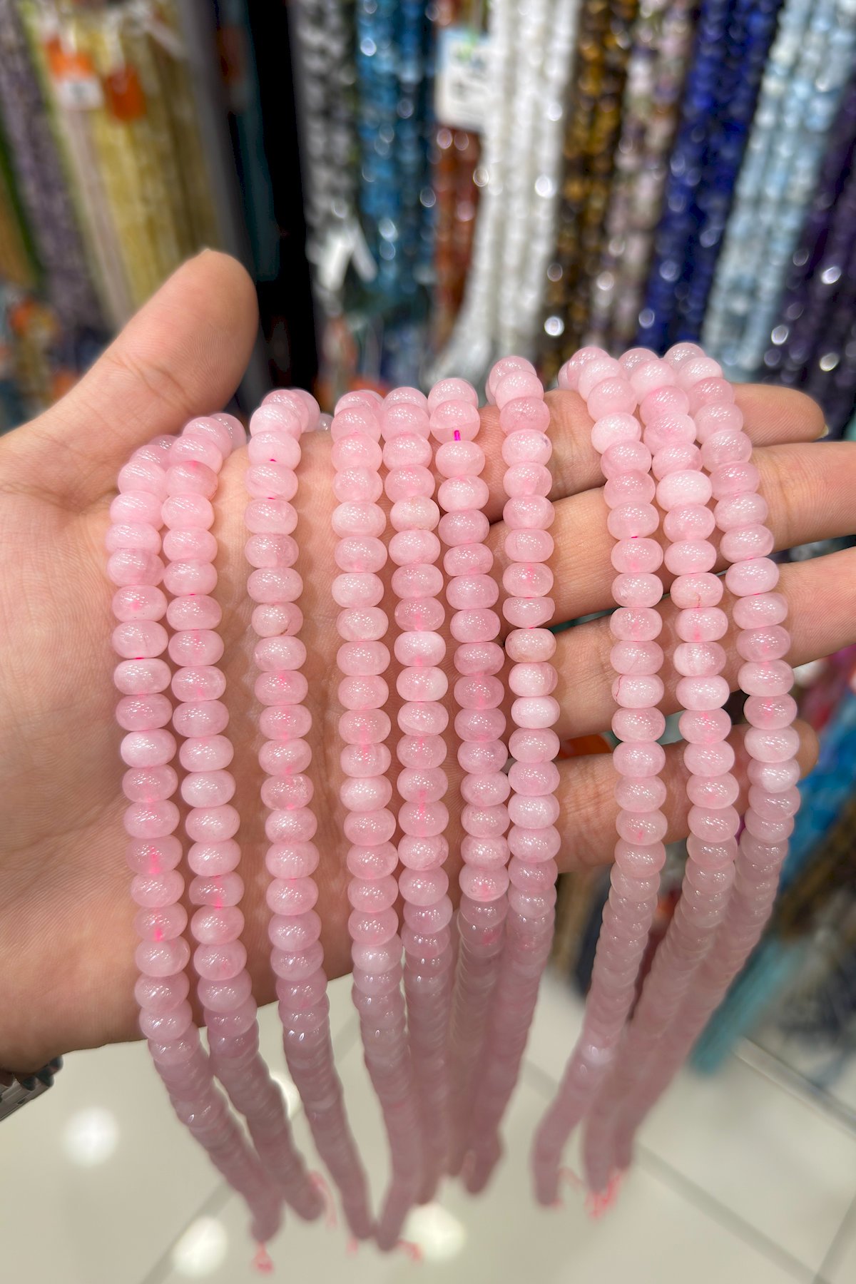 Pembe Kuvars Taşı Rondela Kesim 8x6mm Doğal Taş Dizi