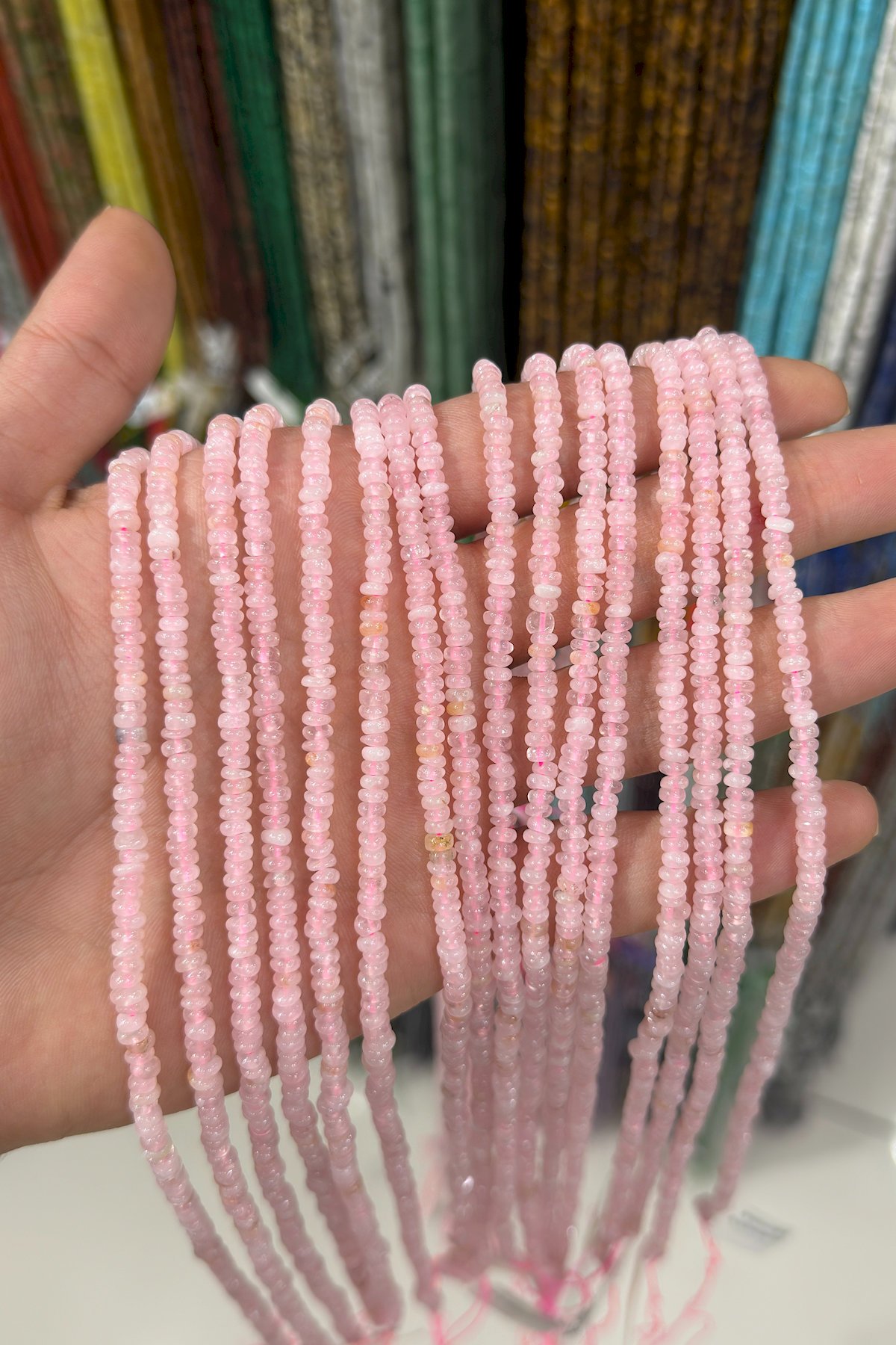 Pembe Kuvars Taşı Rondela Kesim Parlak 2x4mm Doğal Taş Dizi
