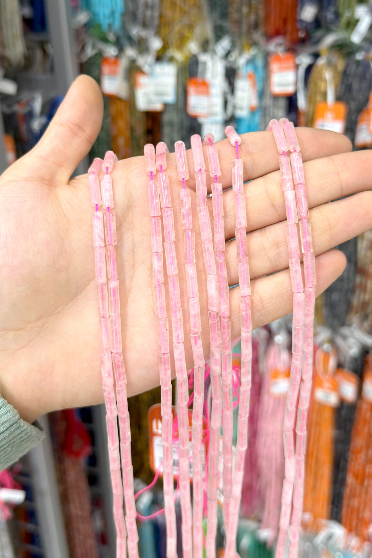 Pembe Kuvars Taşı Silindir Kesim Parlak Pembe 4x13mm Doğal Taş Dizi [AA]