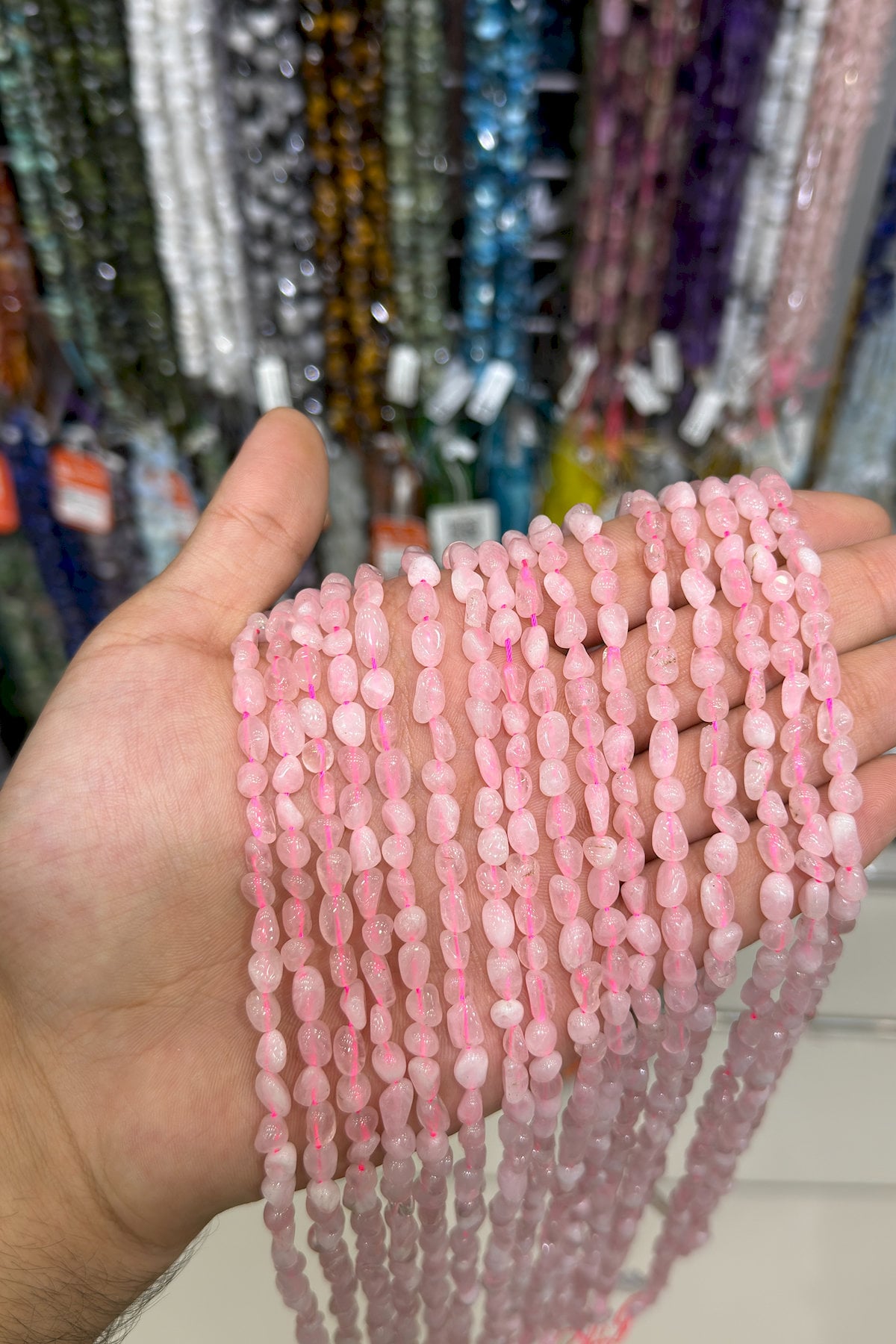 Pembe Kuvars Doğal Taş Tımbıl Kesim 4x6mm Dizi [AA]